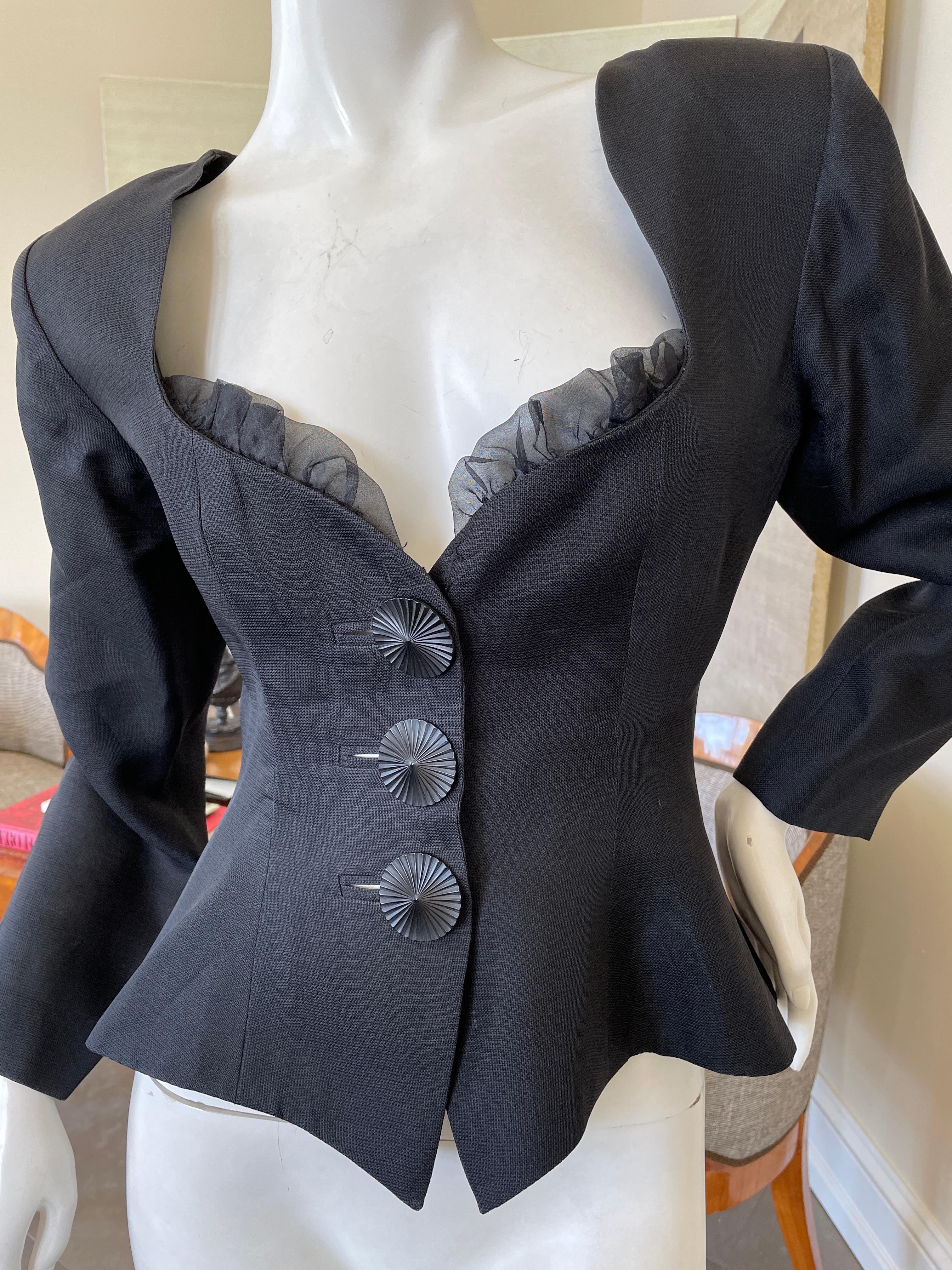 Yves Saint Laurent Rive Gauche 1970's Low Cut Black Silk Top In Excellent Condition For Sale In Cloverdale, CA