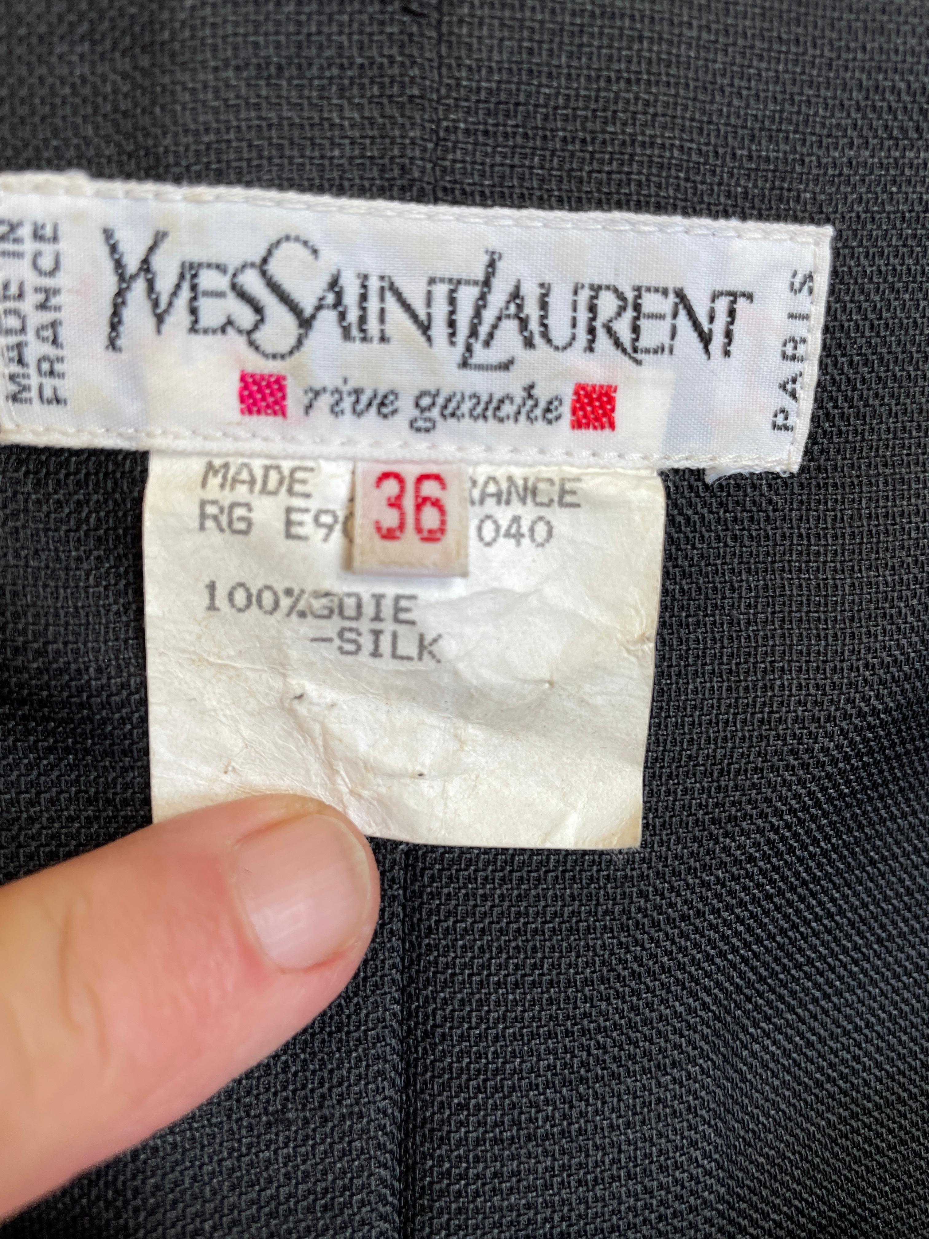 Yves Saint Laurent Rive Gauche 1970's Low Cut Black Silk Top For Sale 4