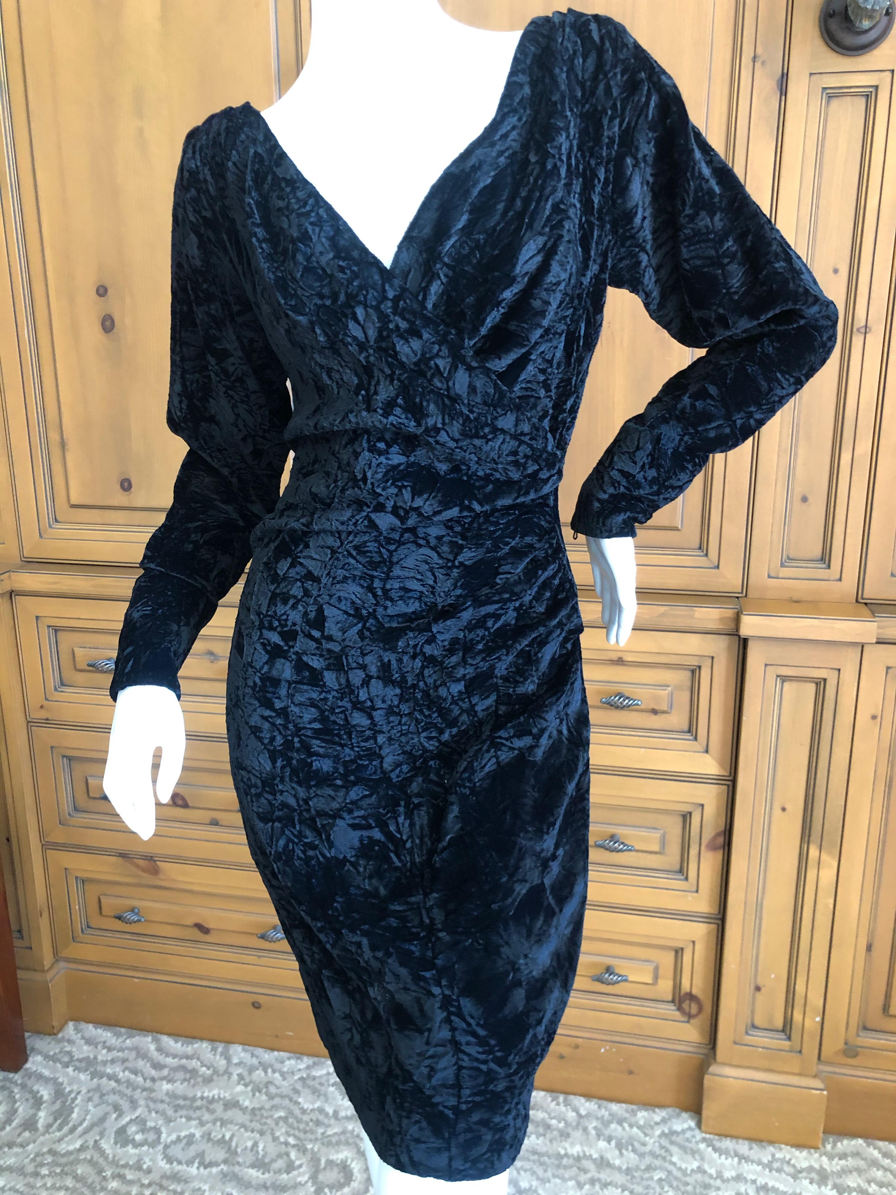 Yves Saint Laurent Rive Gauche 1970's Low Cut Black Velvet Cocktail Dress In Excellent Condition For Sale In Cloverdale, CA