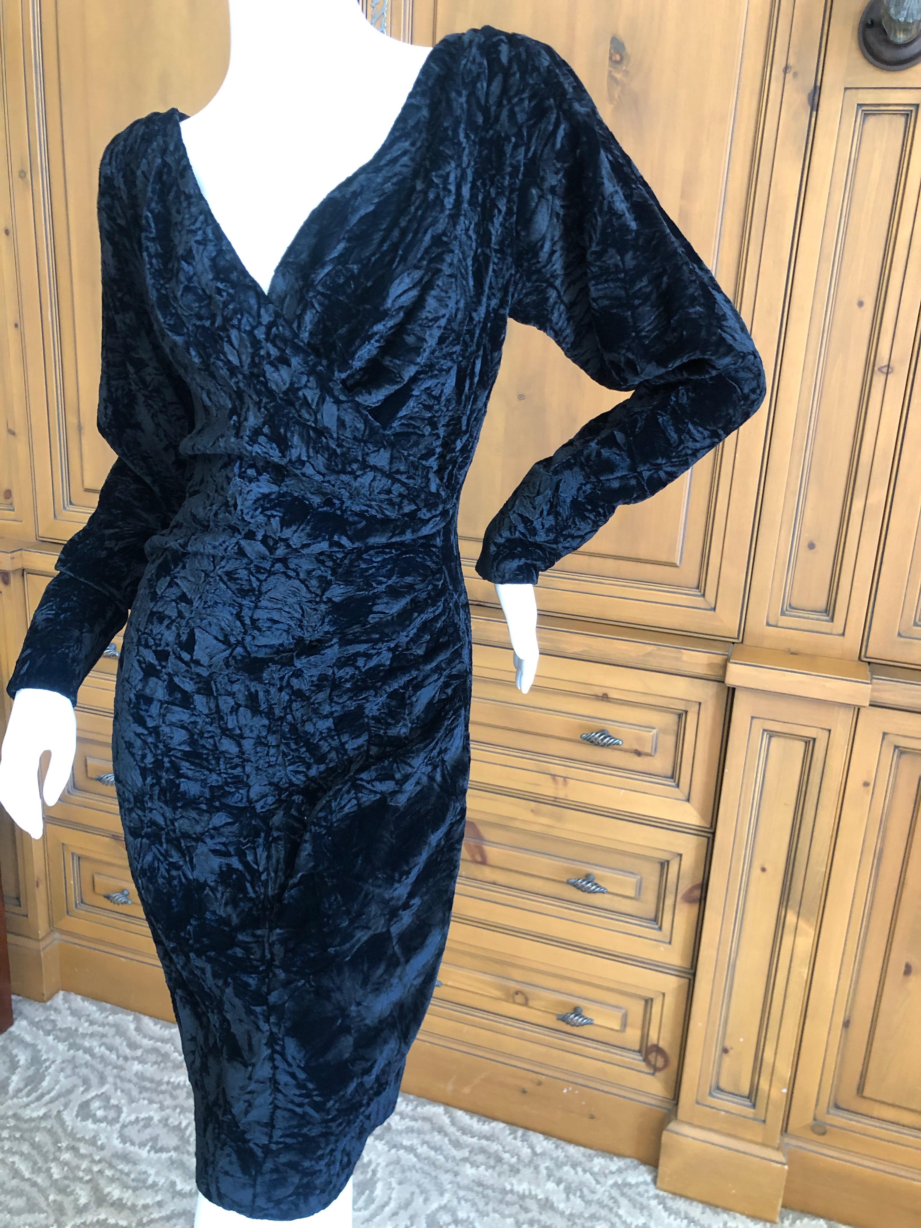 Women's Yves Saint Laurent Rive Gauche 1970's Low Cut Black Velvet Cocktail Dress For Sale