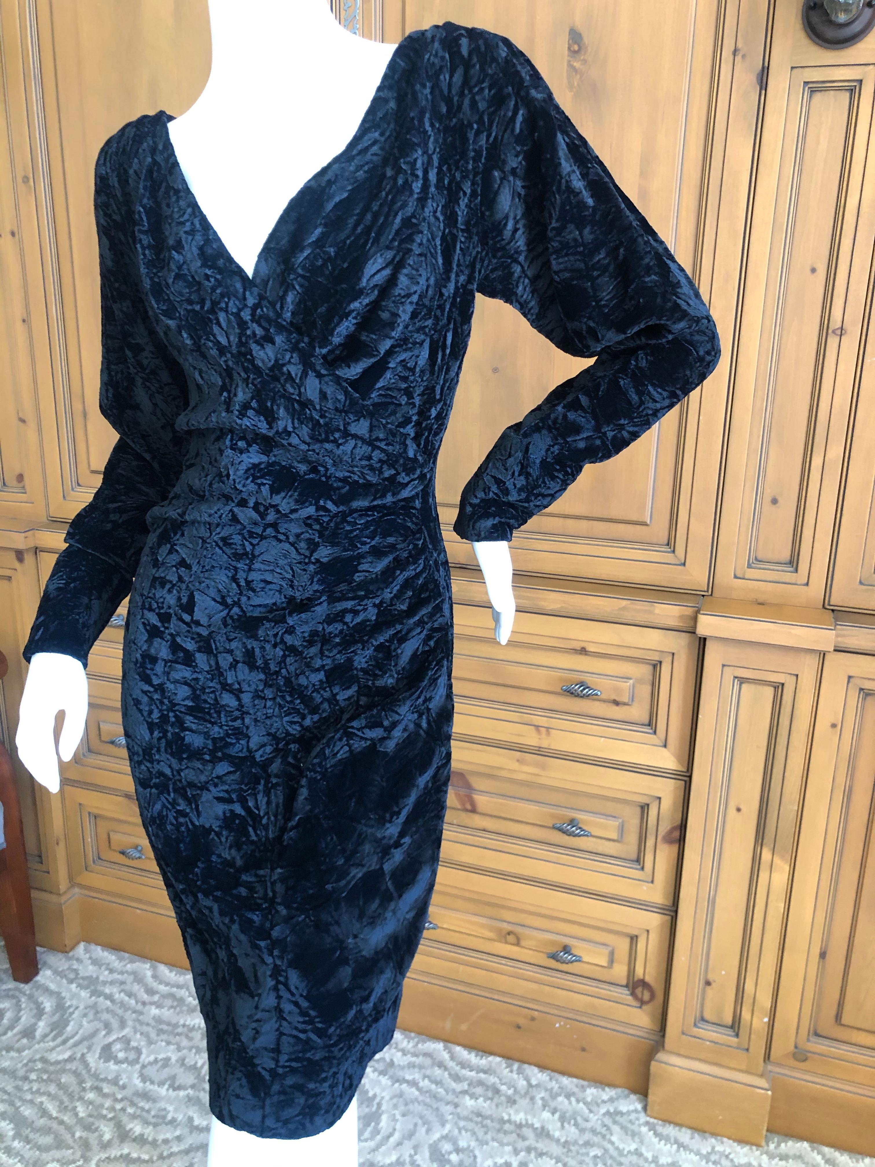 Yves Saint Laurent Rive Gauche 1970's Low Cut Black Velvet Cocktail Dress For Sale 1