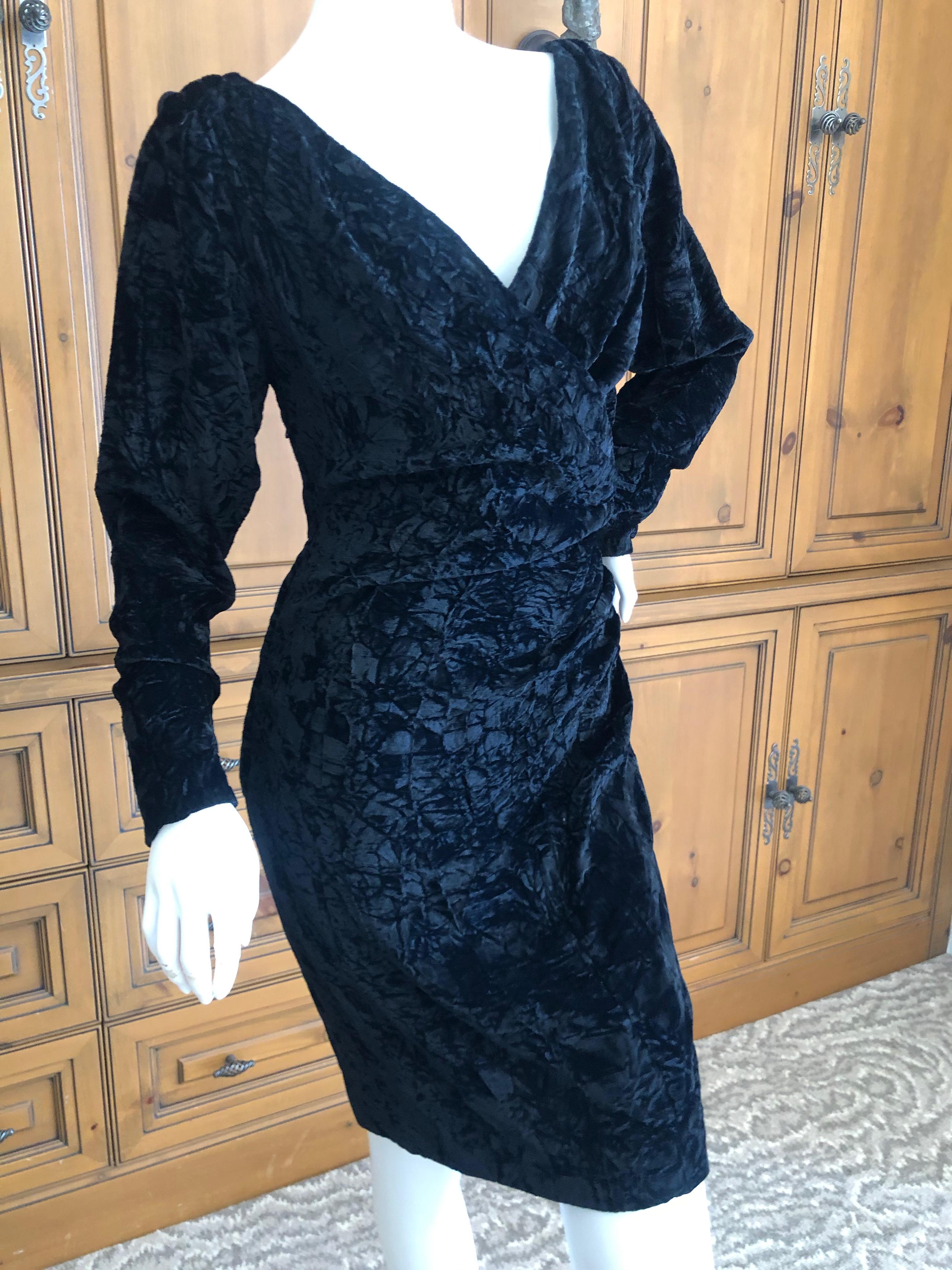 Yves Saint Laurent Rive Gauche 1970's Low Cut Black Velvet Cocktail Dress For Sale 2