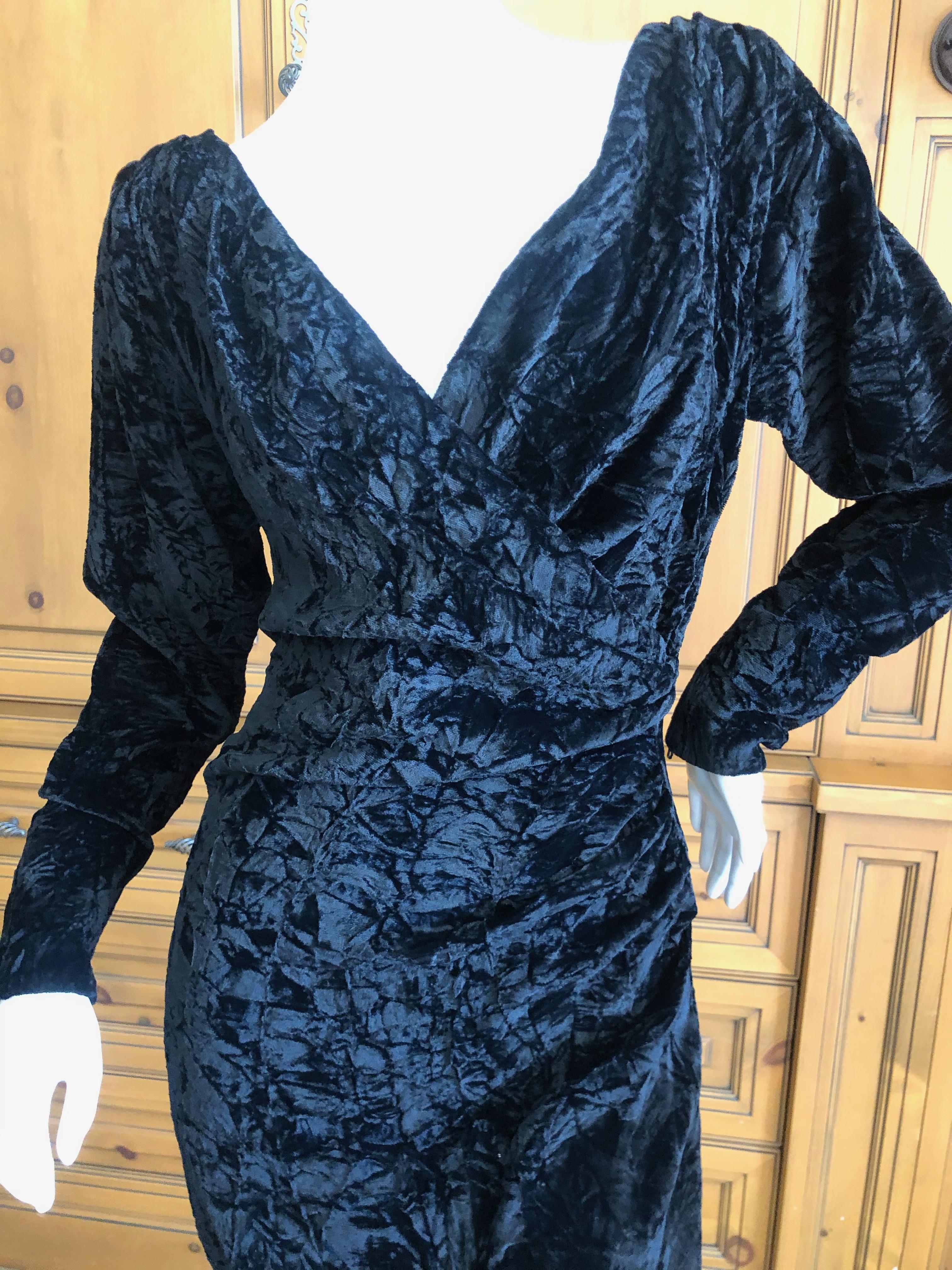 Yves Saint Laurent Rive Gauche 1970's Low Cut Black Velvet Cocktail Dress For Sale 3