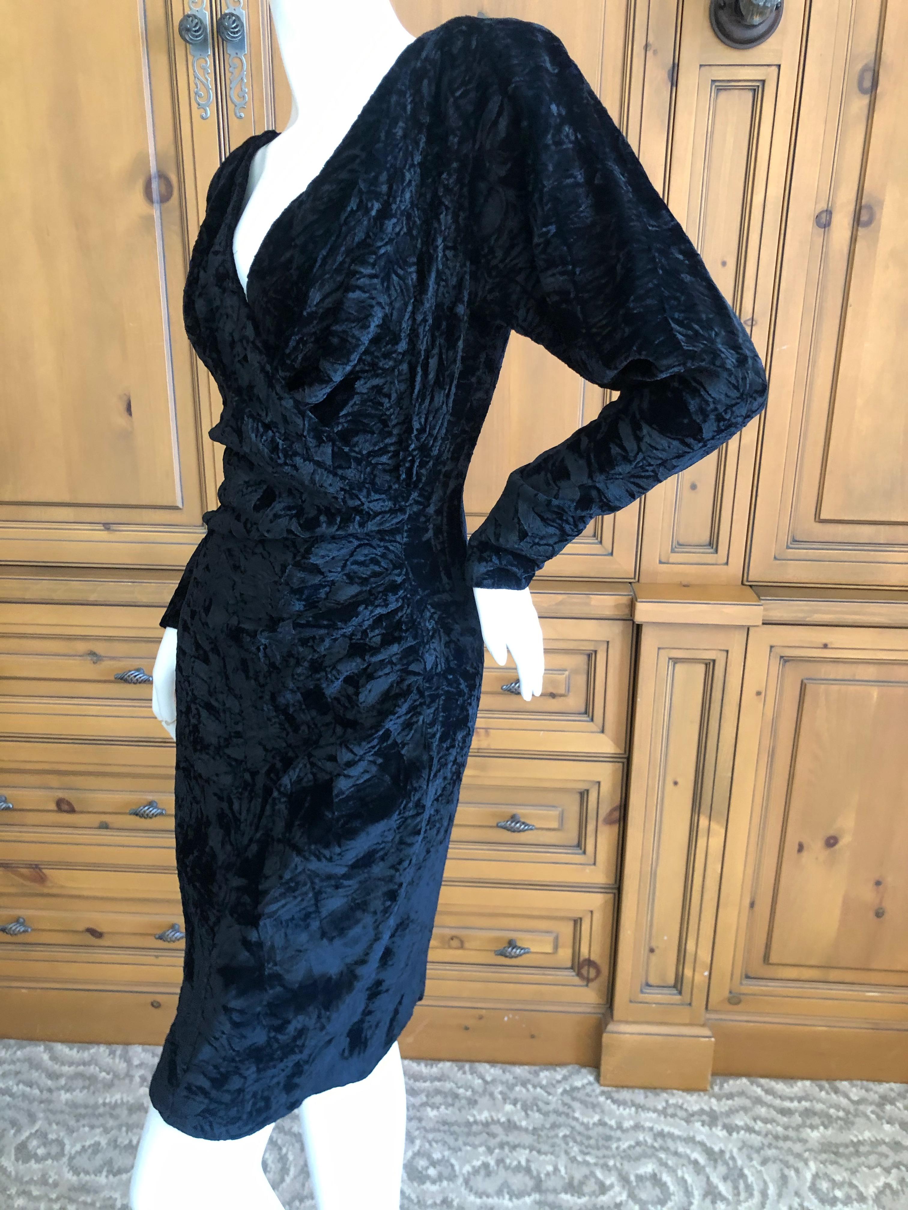 Yves Saint Laurent Rive Gauche 1970's Low Cut Black Velvet Cocktail Dress For Sale 4