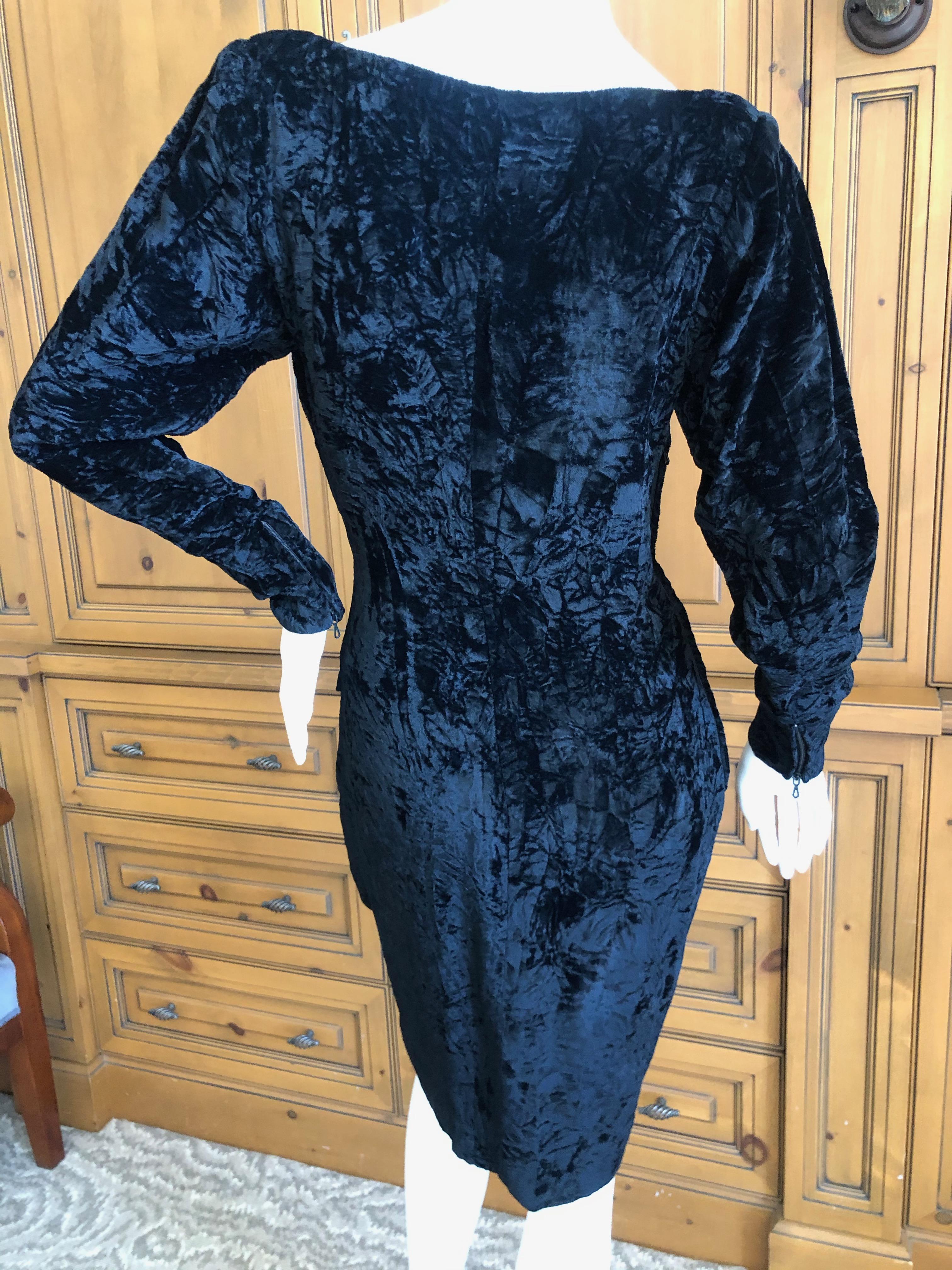 Yves Saint Laurent Rive Gauche 1970's Low Cut Black Velvet Cocktail Dress For Sale 5