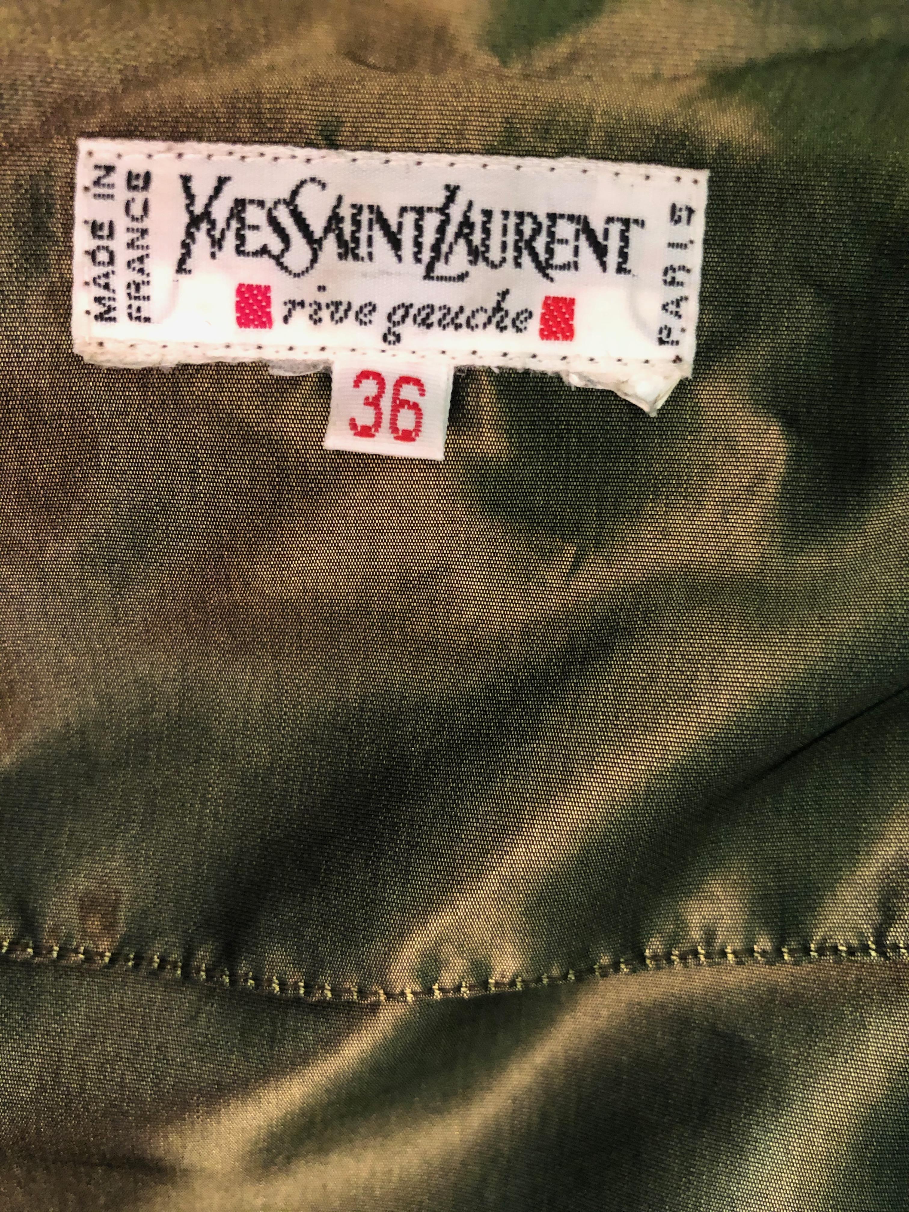 Yves Saint Laurent Rive Gauche 1970's Low Cut Metallic Taffeta Pleated Dress For Sale 5