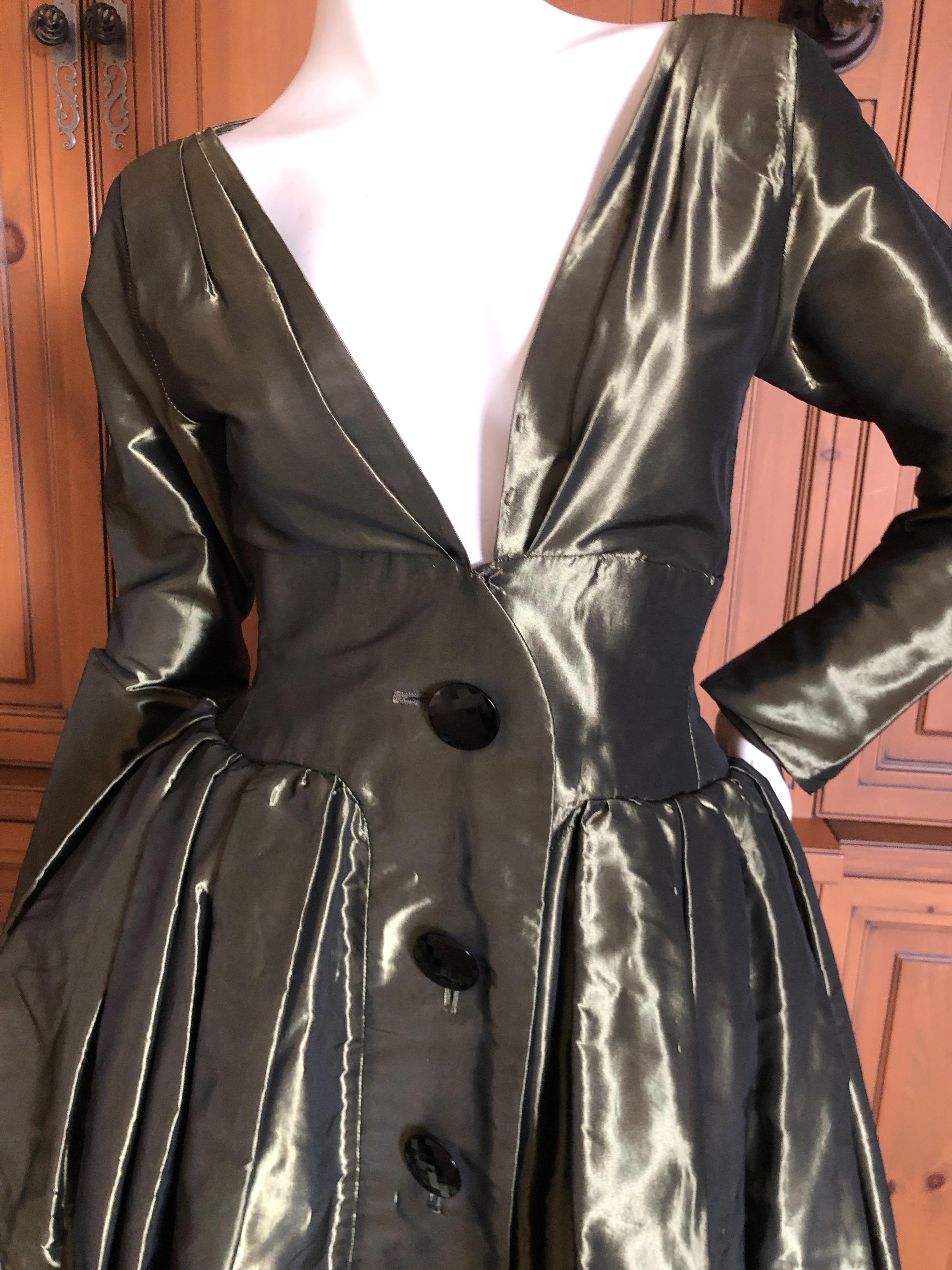 Black Yves Saint Laurent Rive Gauche 1970's Low Cut Metallic Taffeta Pleated Dress For Sale