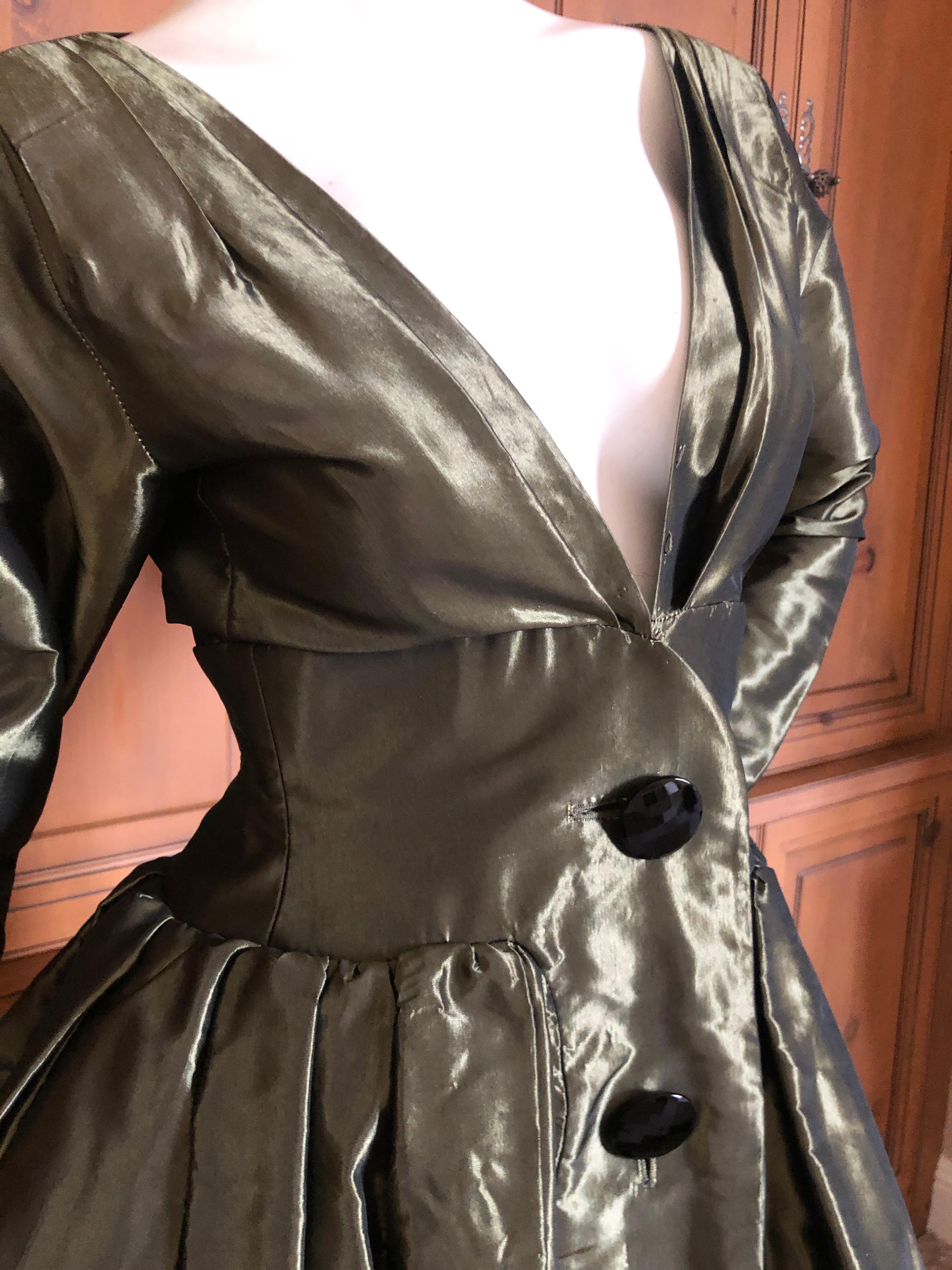 Yves Saint Laurent Rive Gauche 1970's Low Cut Metallic Taffeta Pleated Dress In Excellent Condition For Sale In Cloverdale, CA