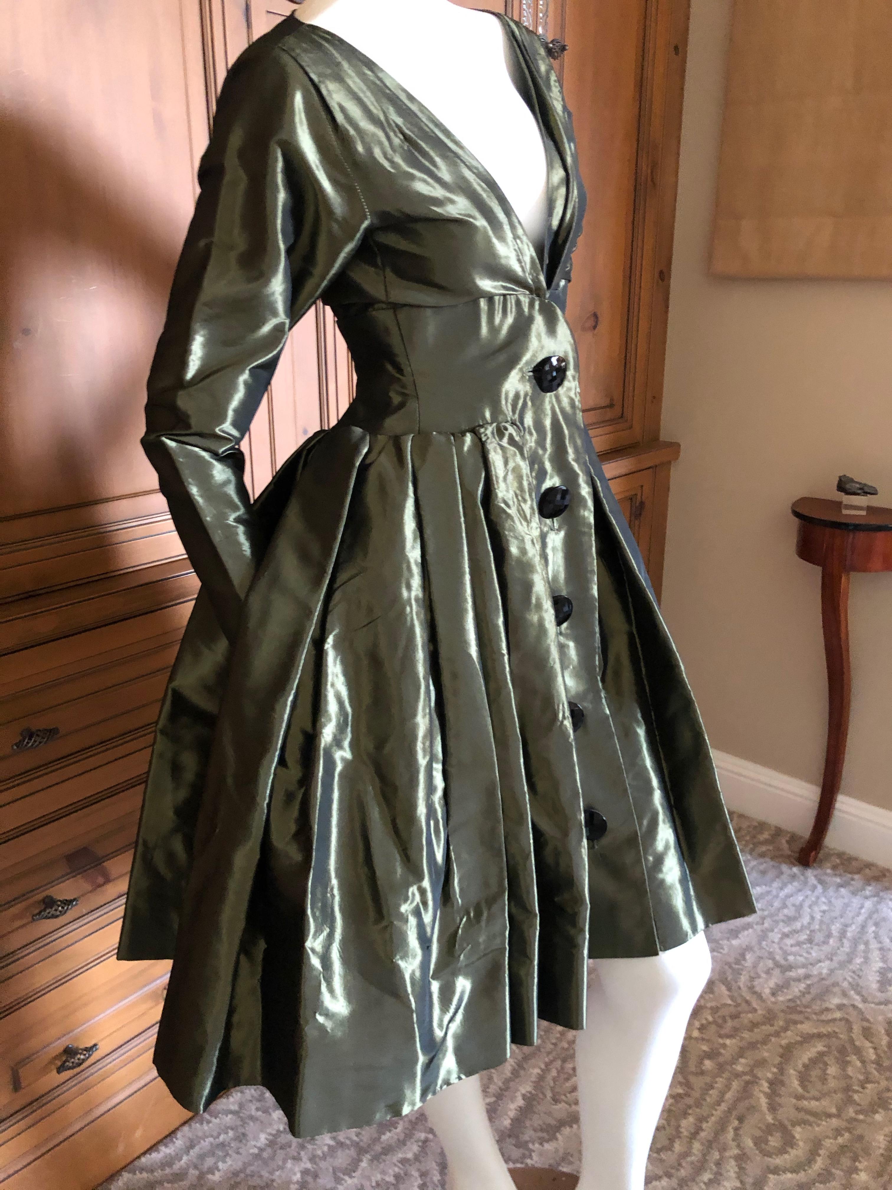 Yves Saint Laurent Rive Gauche 1970's Low Cut Metallic Taffeta Pleated Dress For Sale 1