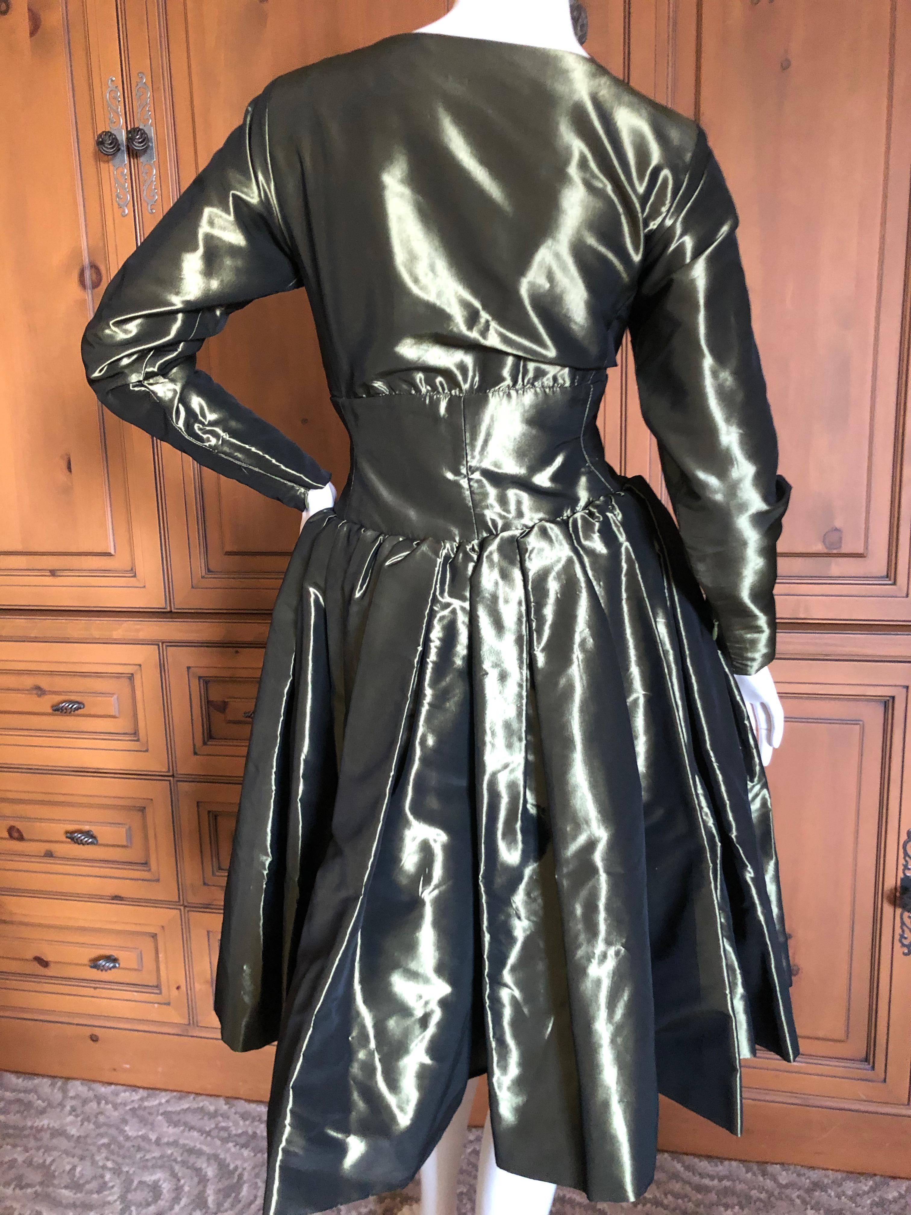 Yves Saint Laurent Rive Gauche 1970's Low Cut Metallic Taffeta Pleated Dress For Sale 2
