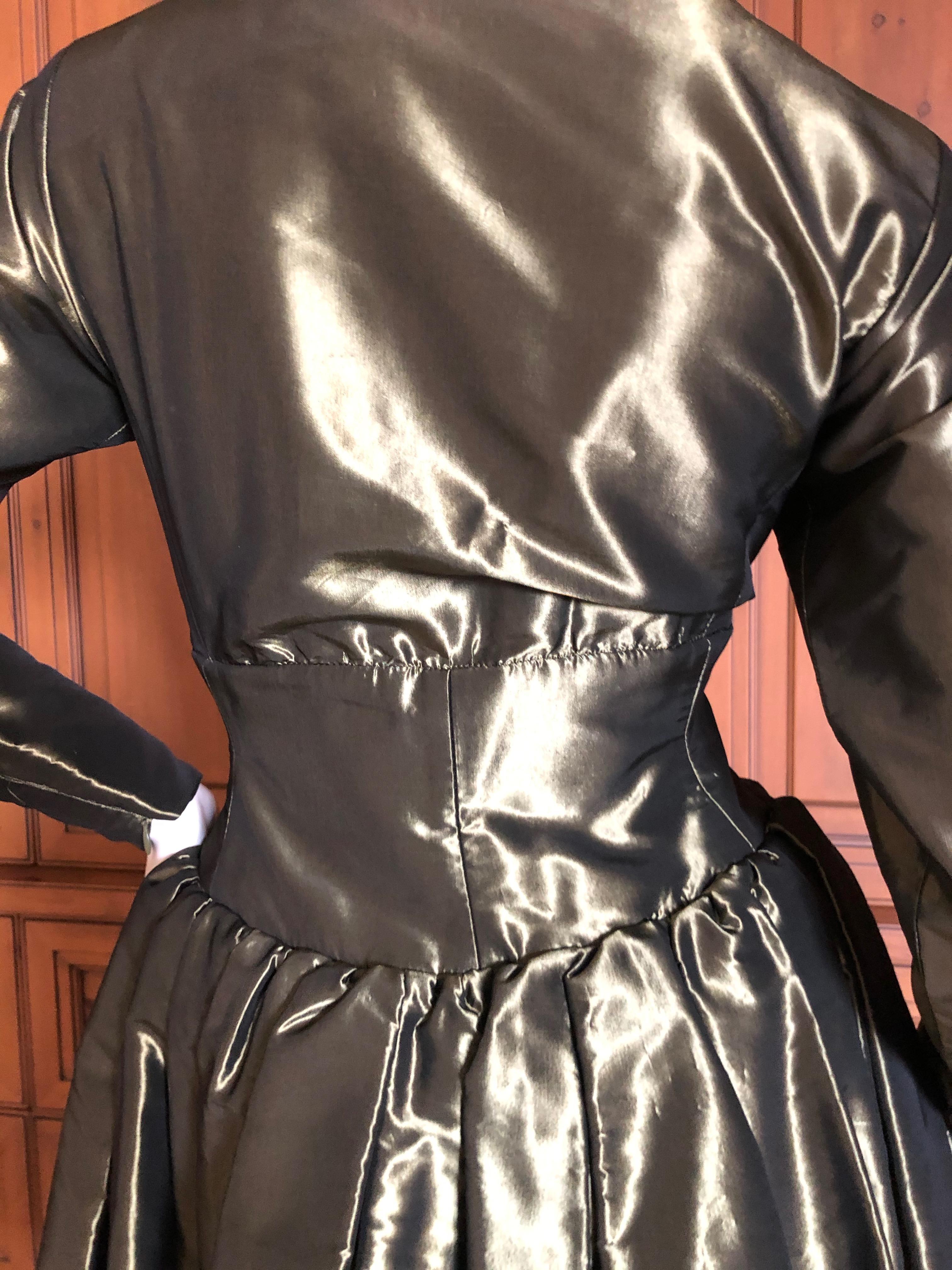 Yves Saint Laurent Rive Gauche 1970's Low Cut Metallic Taffeta Pleated Dress For Sale 3