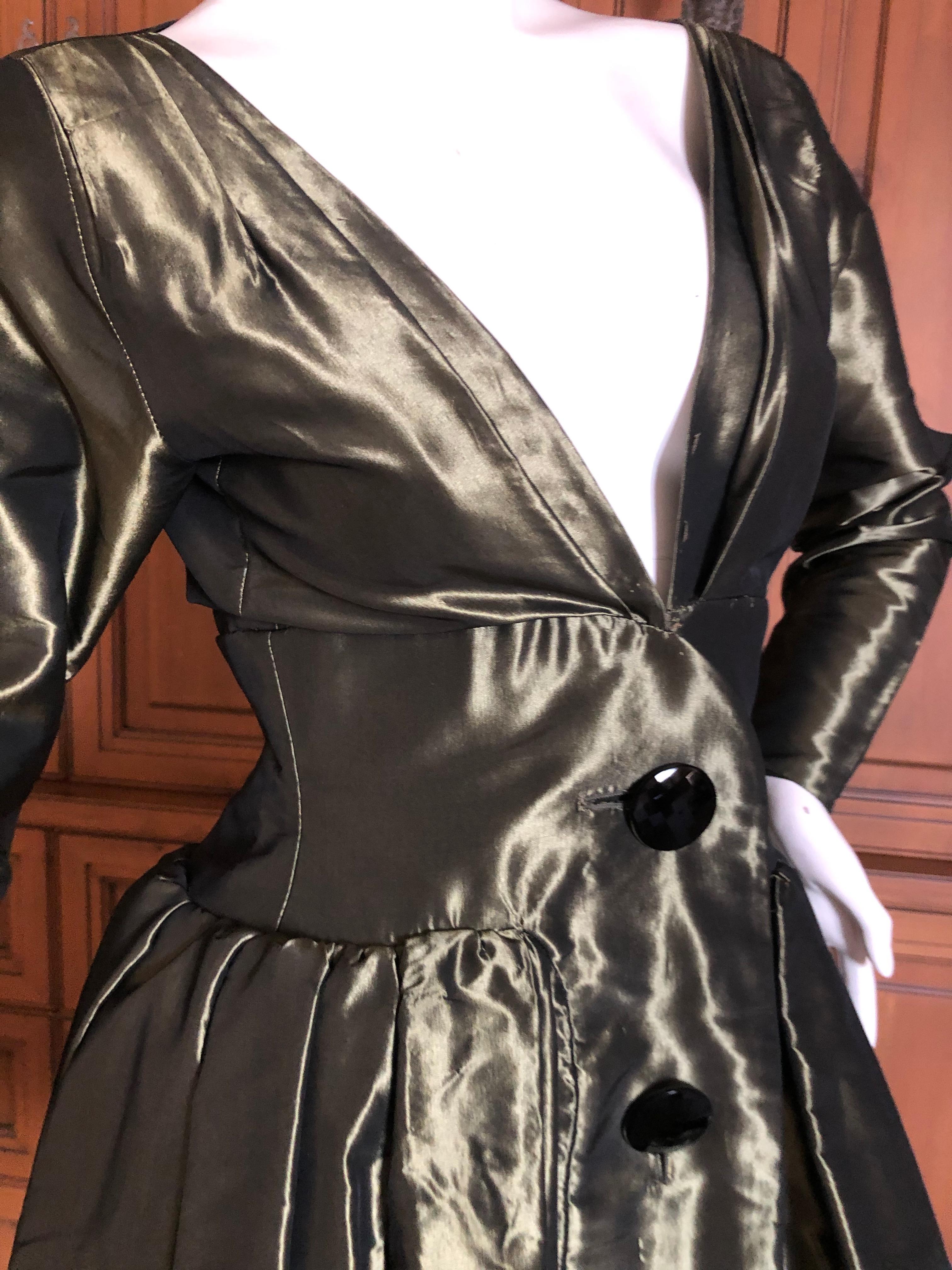 Yves Saint Laurent Rive Gauche 1970's Low Cut Metallic Taffeta Pleated Dress For Sale 4