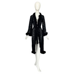Yves Saint Laurent "rive gauche" F/W 1973 Marabou Trimmed Black Devore Silk Robe