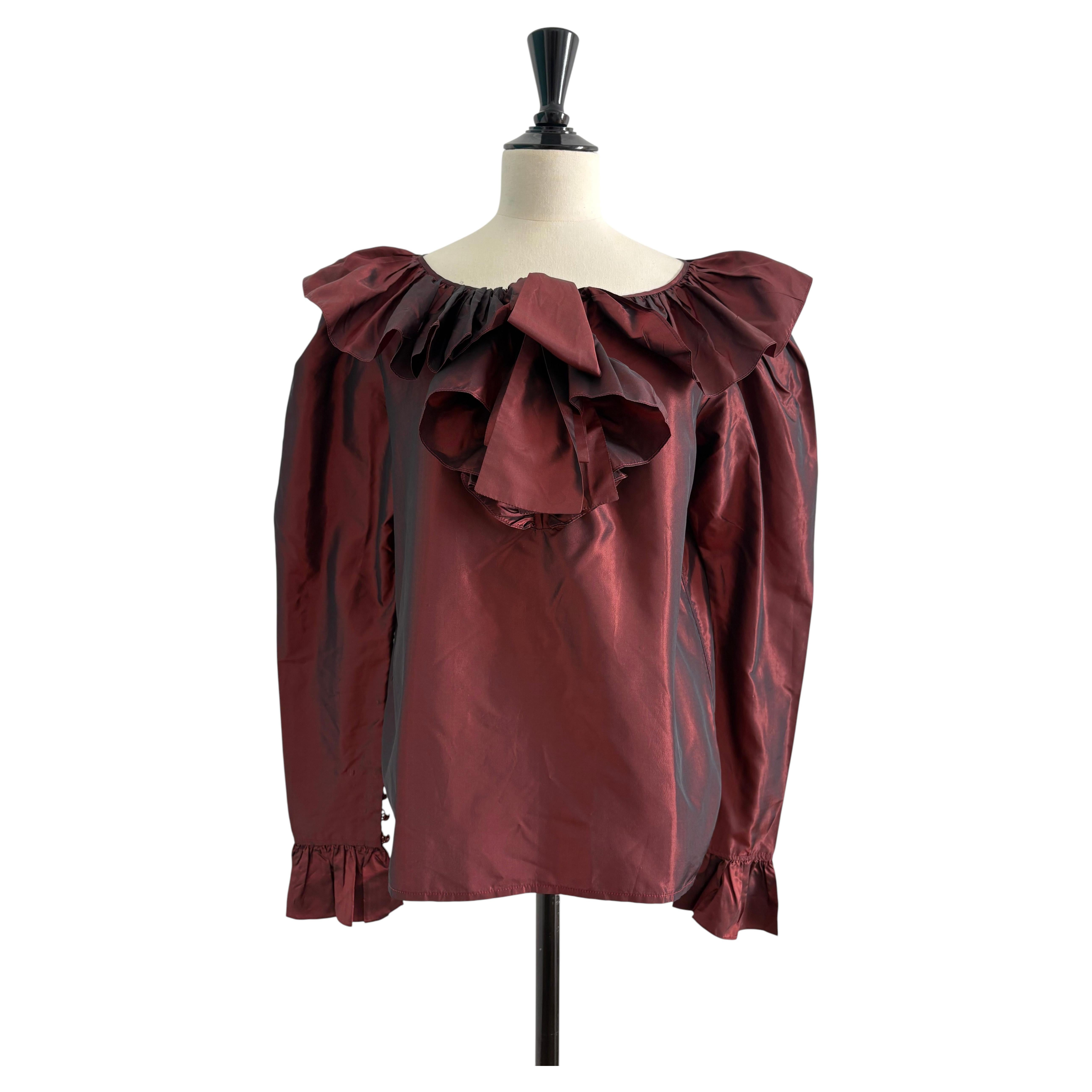 Yves Saint Laurent Rive Gauche 1978 Burgundy Silk Blouse
