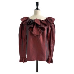 Yves Saint Laurent Rive Gauche 1978 Burgundy Silk Blouse