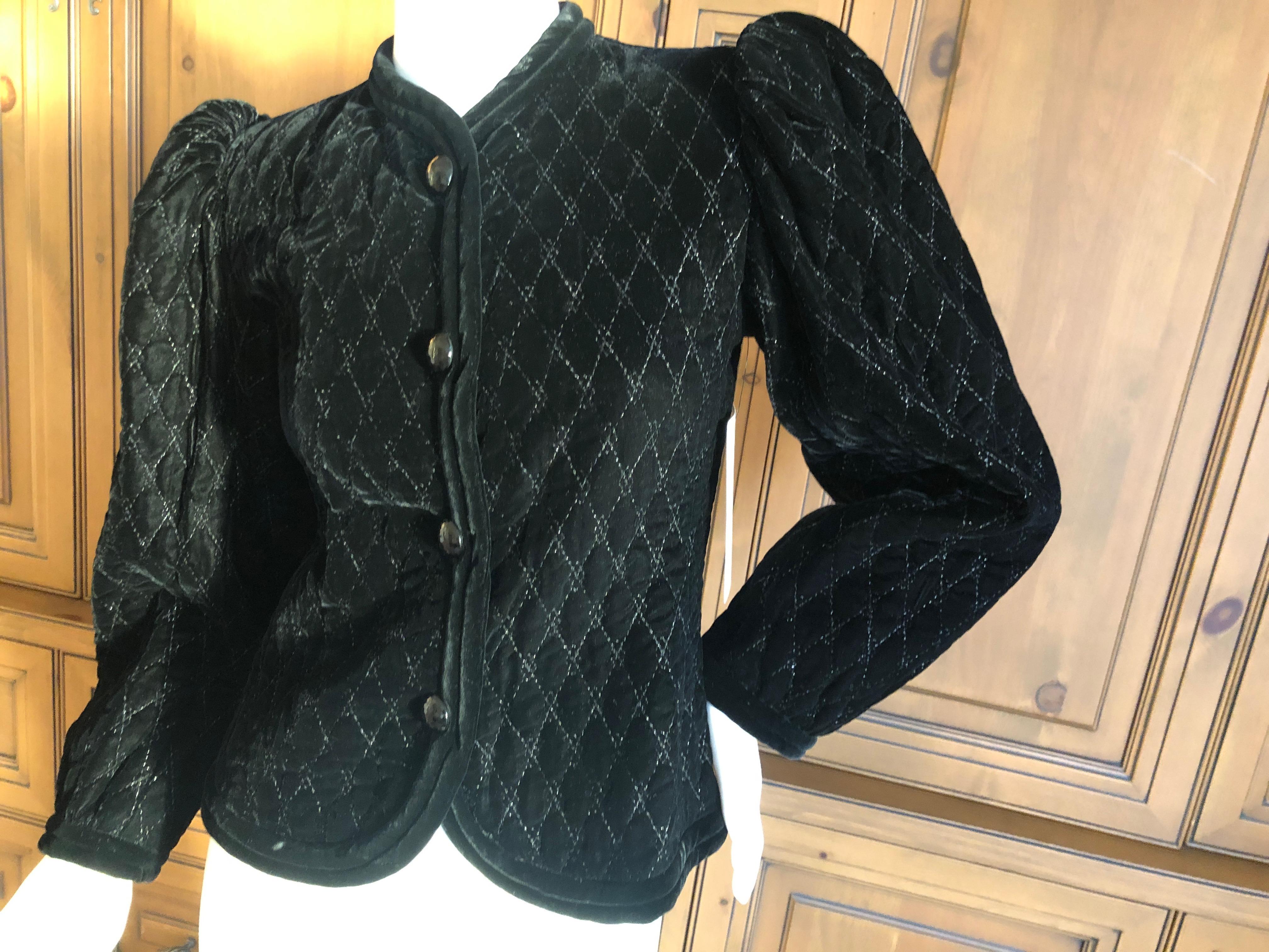 Yves Saint Laurent Rive Gauche 1979 Black Velvet Jacket w Gold Thread Quilting In Excellent Condition For Sale In Cloverdale, CA