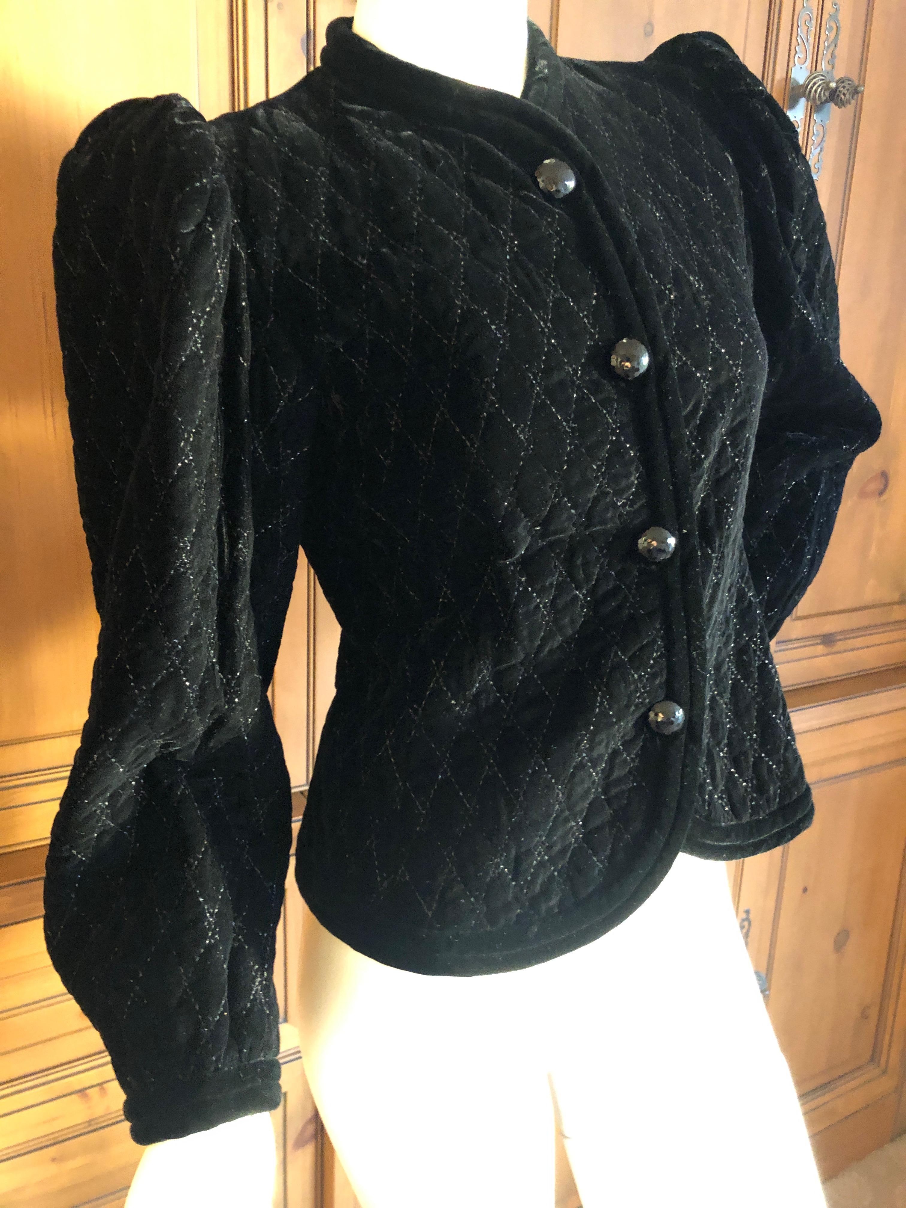 Women's Yves Saint Laurent Rive Gauche 1979 Black Velvet Jacket w Gold Thread Quilting For Sale