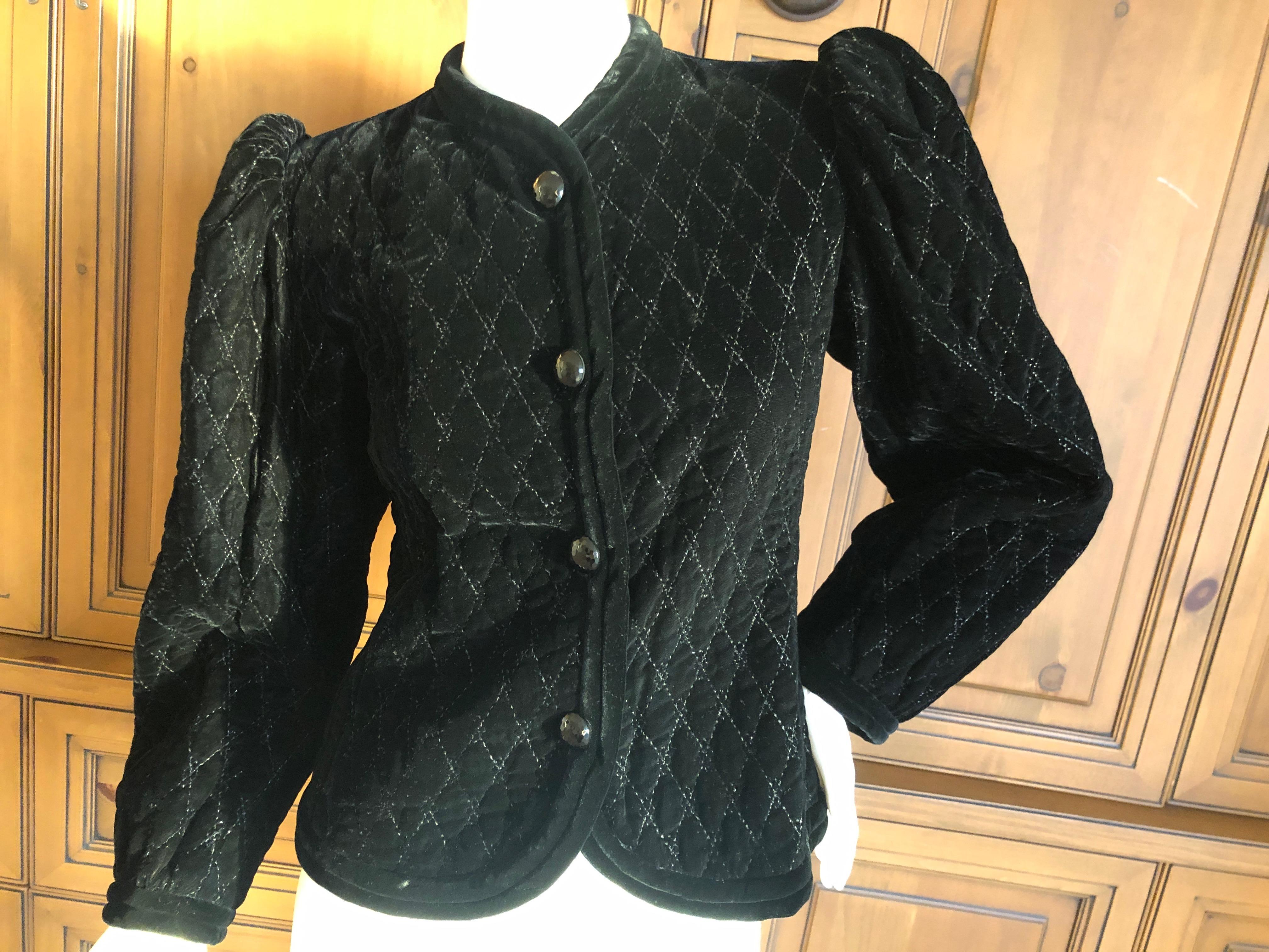 Yves Saint Laurent Rive Gauche 1979 Black Velvet Jacket w Gold Thread Quilting For Sale 1