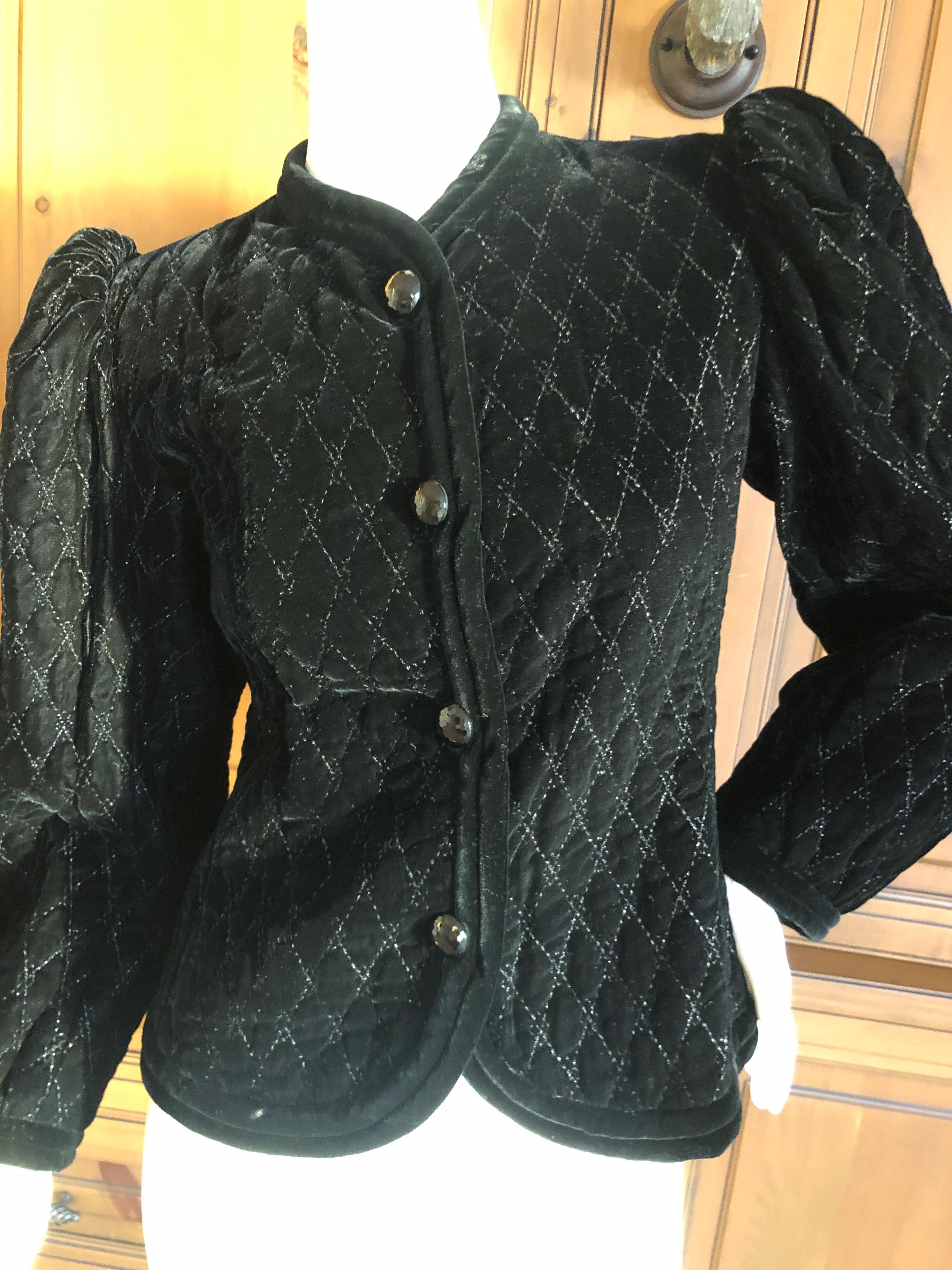 Yves Saint Laurent Rive Gauche 1979 Black Velvet Jacket w Gold Thread Quilting For Sale 2