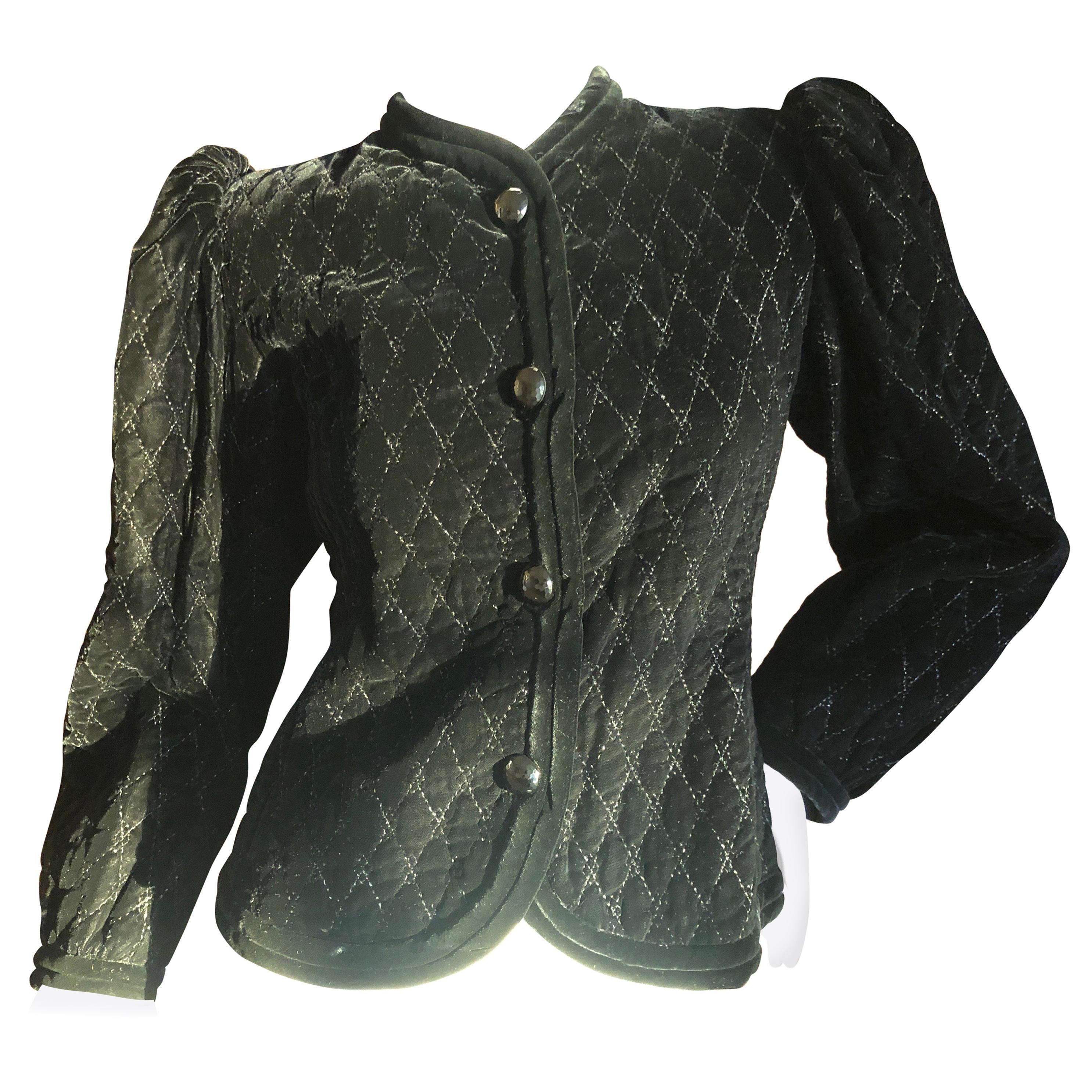 Yves Saint Laurent Rive Gauche 1979 Black Velvet Jacket w Gold Thread Quilting For Sale