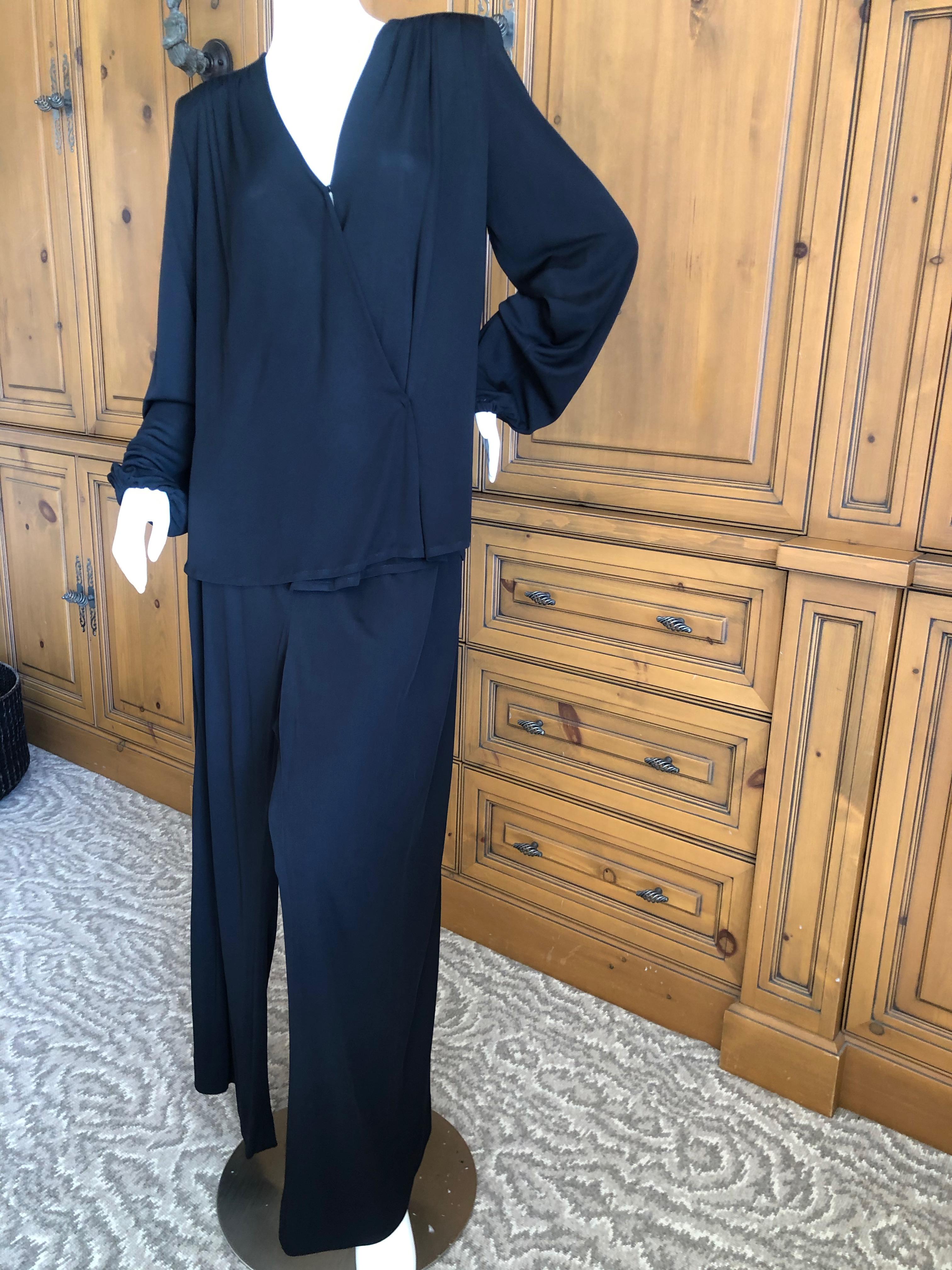 Women's Yves Saint Laurent Rive Gauche 1980's Black Silk Evening Pajama Suit For Sale