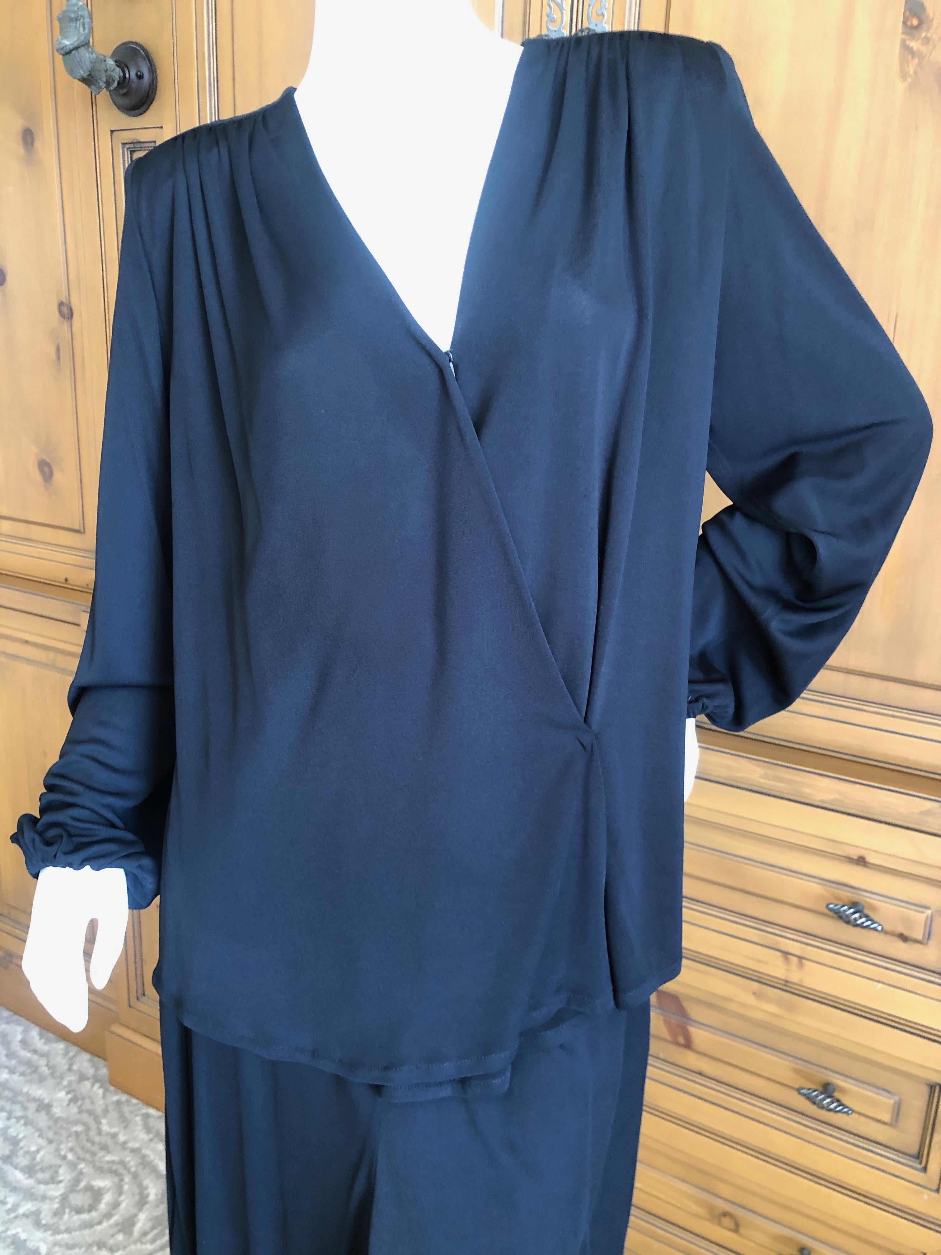 Yves Saint Laurent Rive Gauche 1980's Black Silk Evening Pajama Suit For Sale 1