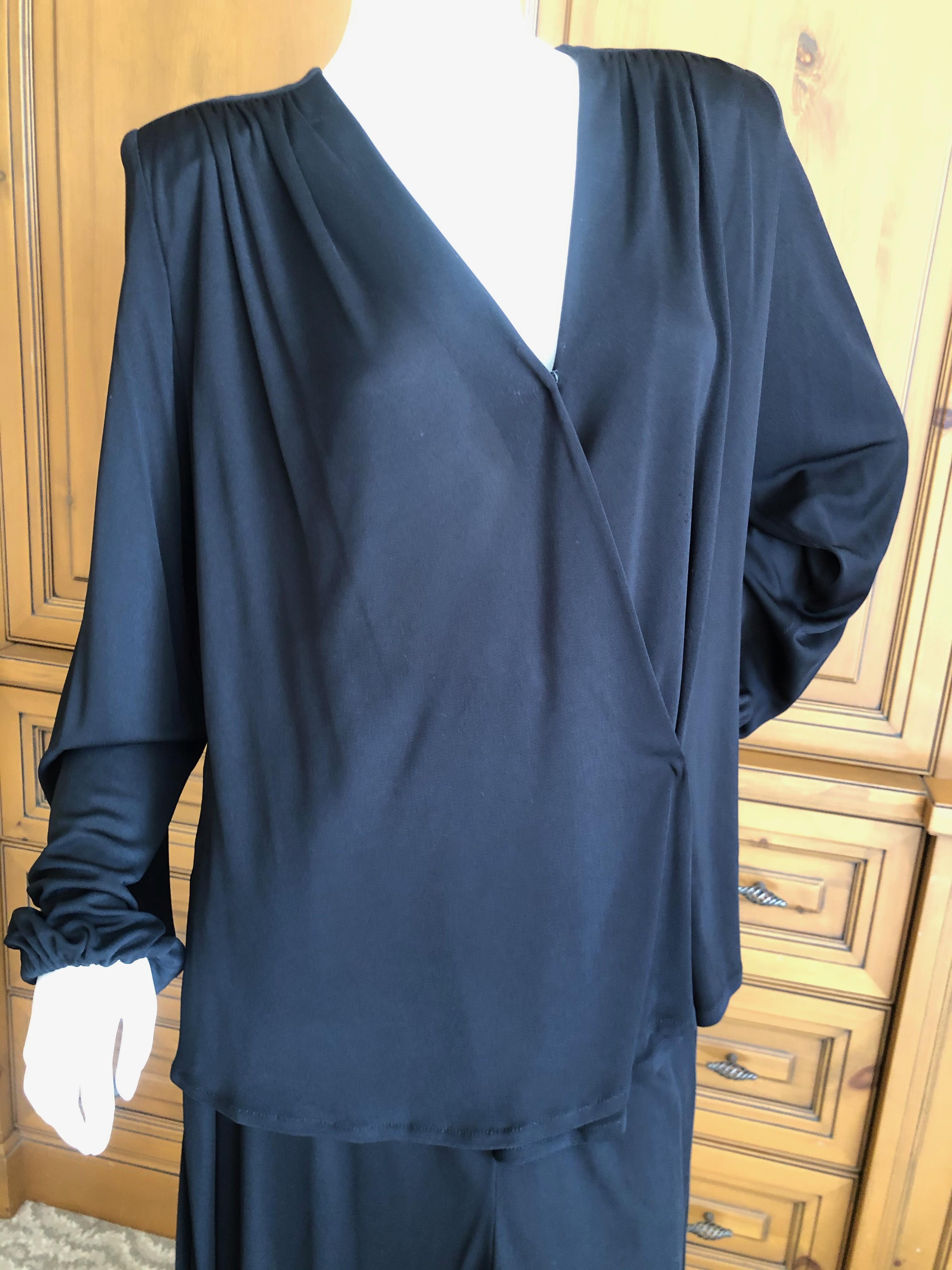 Yves Saint Laurent Rive Gauche 1980's Black Silk Evening Pajama Suit For Sale 2