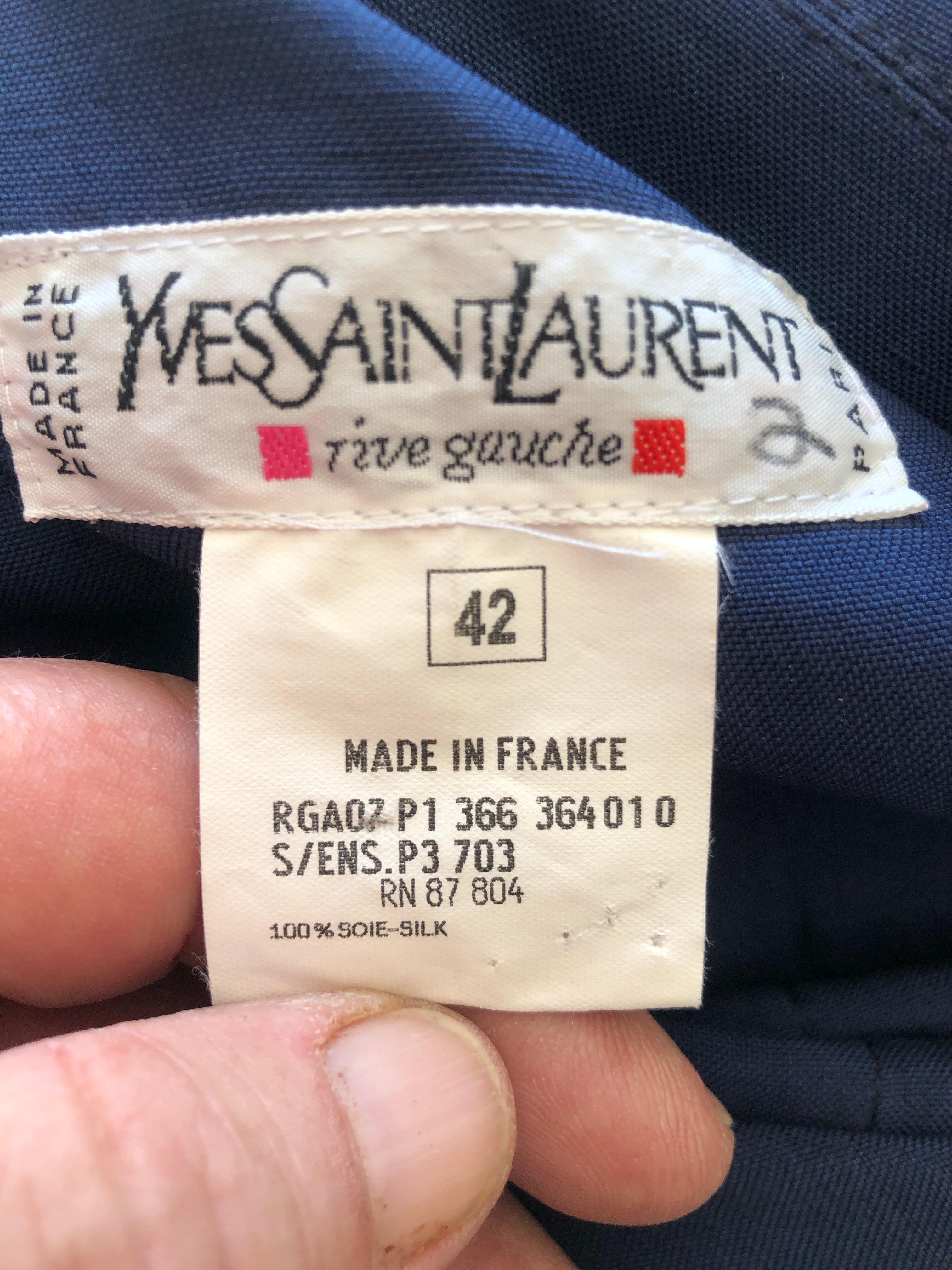 Yves Saint Laurent Rive Gauche 1980's Black Silk Evening Pajama Suit For Sale 5