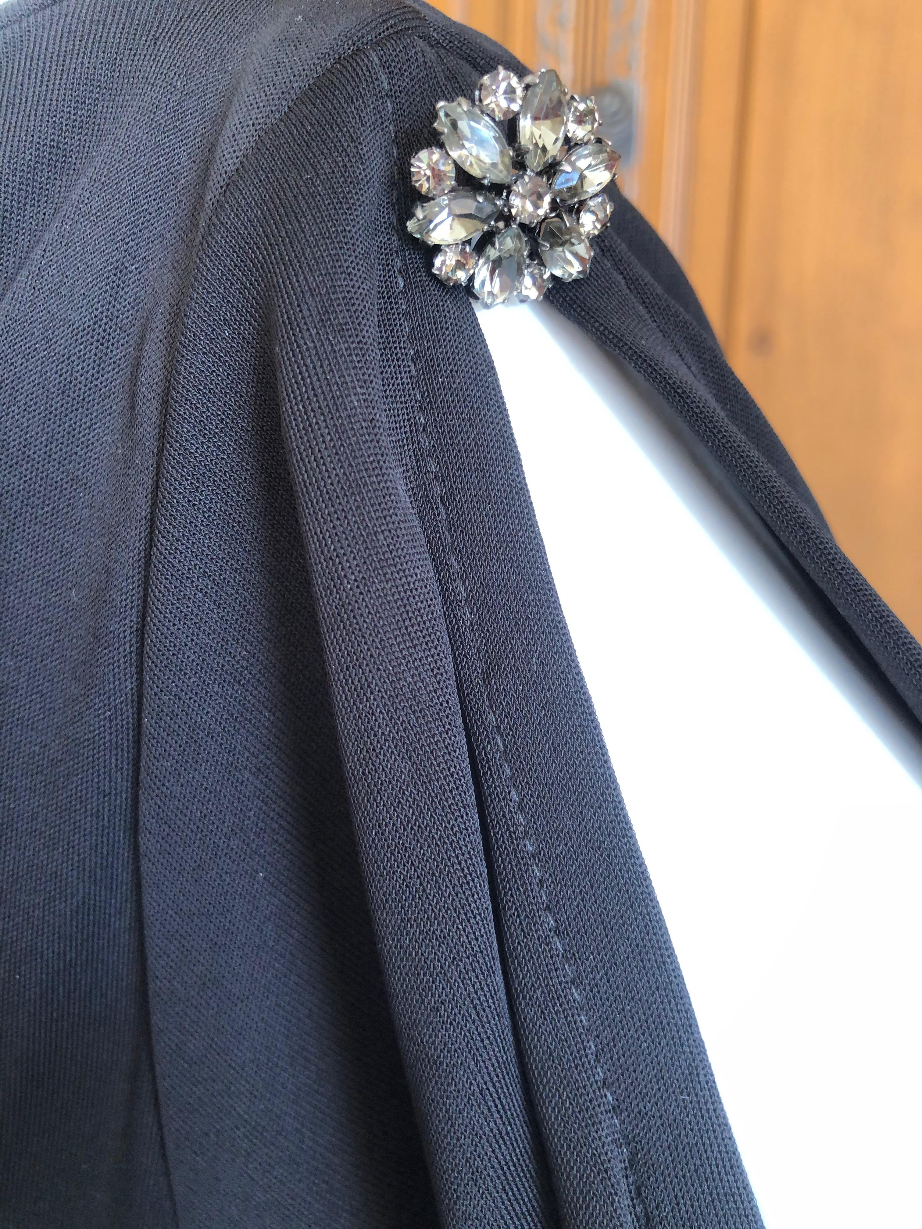 Yves Saint Laurent Rive Gauche 1980's Black Skirt Suit with Jewel Accented Cold Shoulders
  Sz 44
 Bust 42