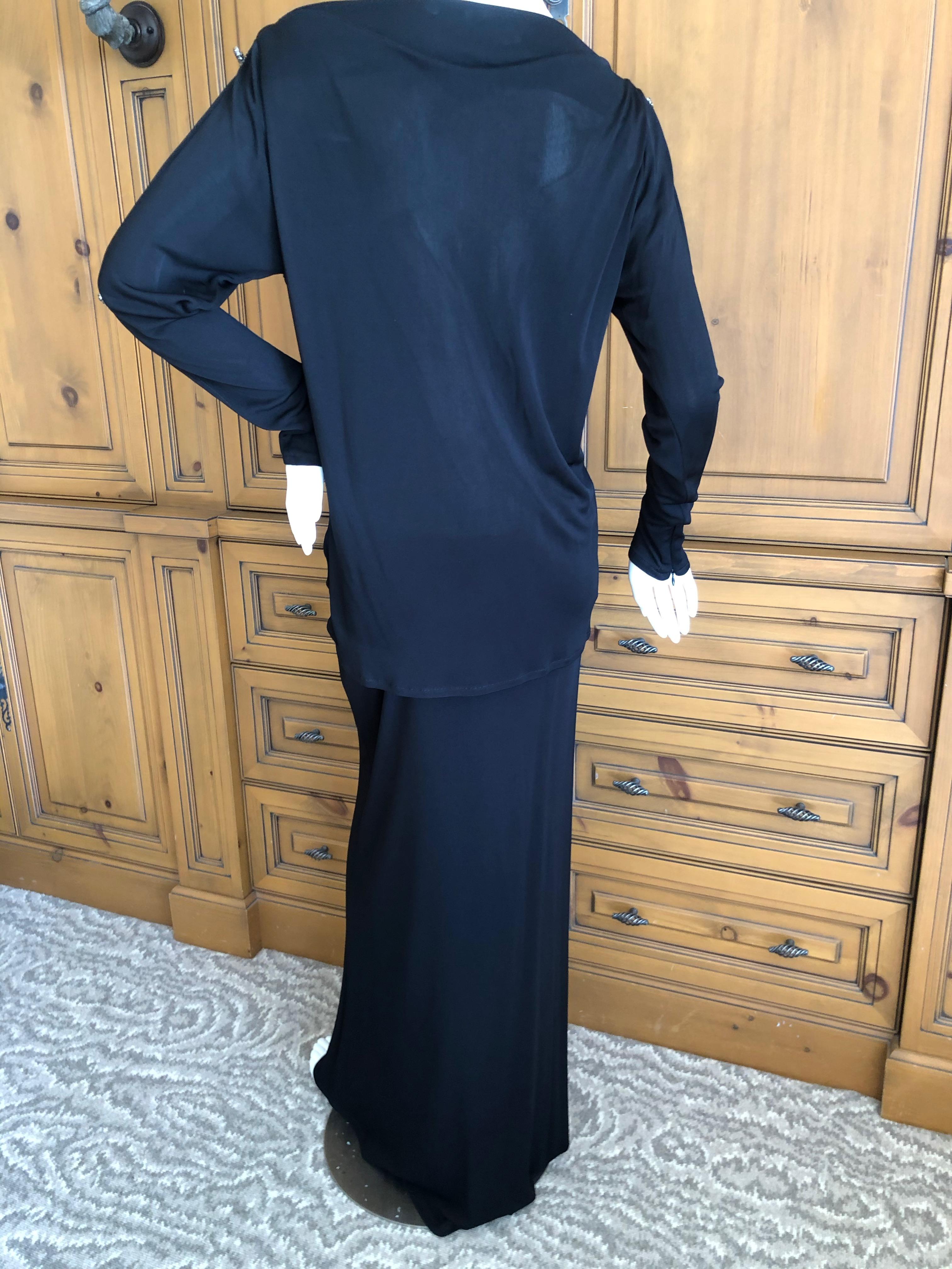 Yves Saint Laurent Rive Gauche 1980's Black Skirt Suit w Jeweled Cold Shoulders For Sale 4