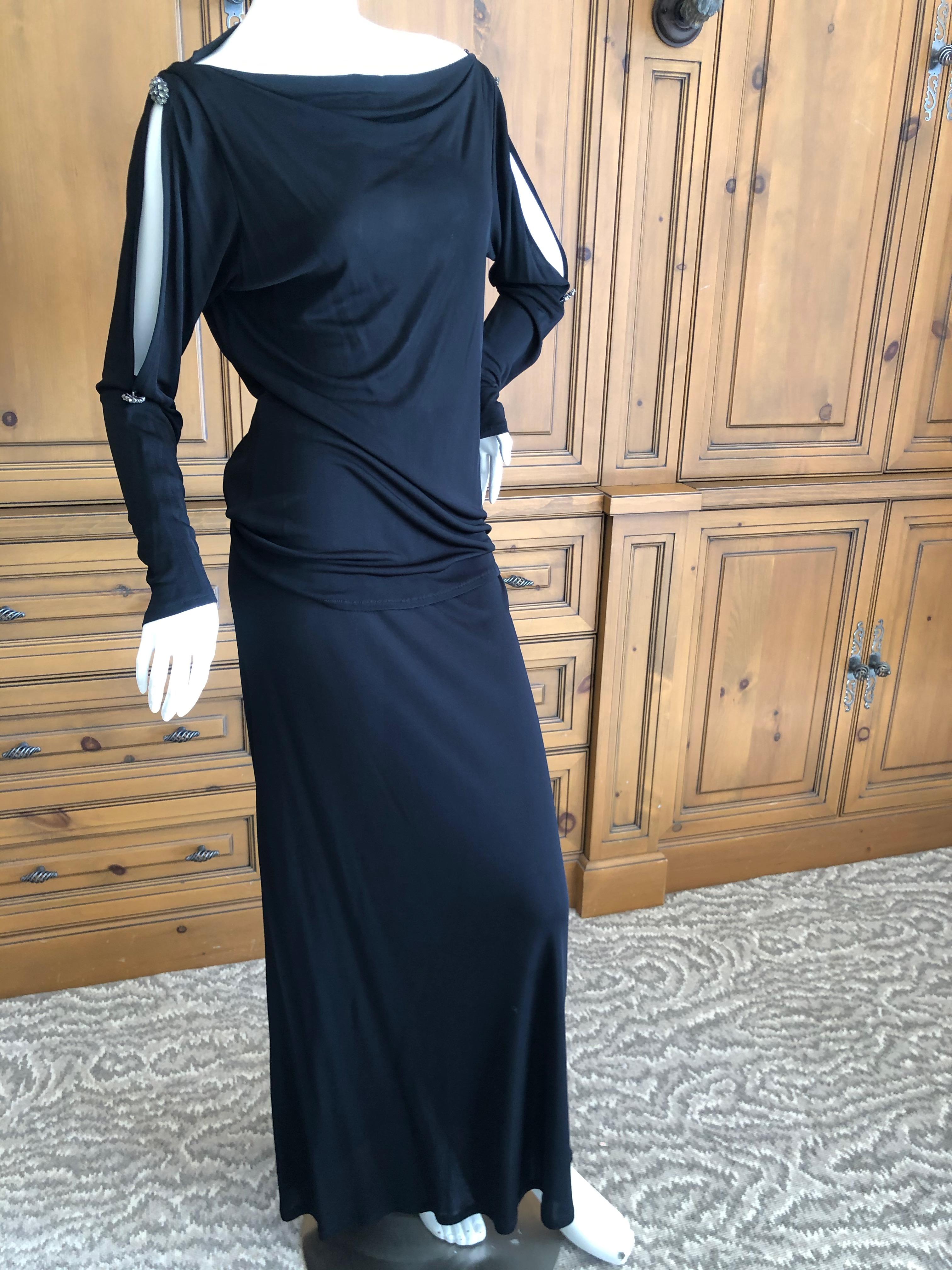 Yves Saint Laurent Rive Gauche 1980's Black Skirt Suit w Jeweled Cold Shoulders For Sale 5
