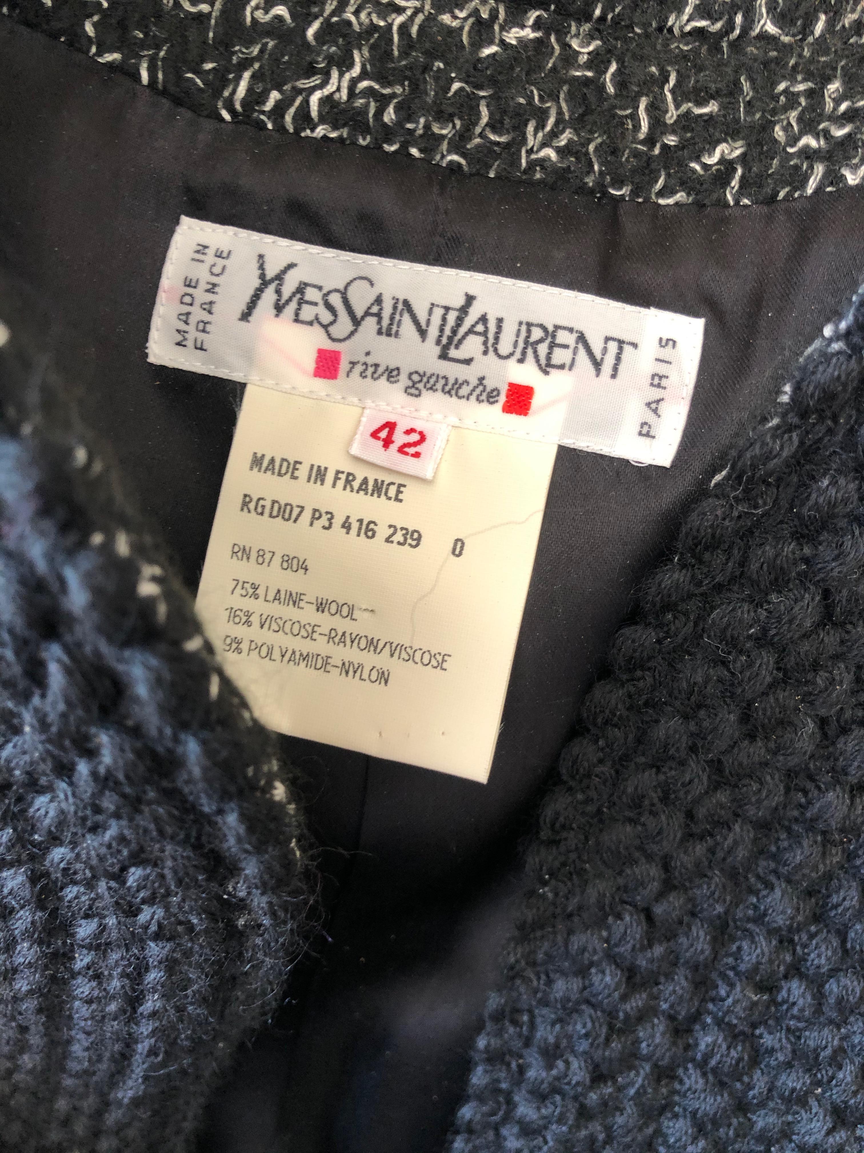 Yves Saint Laurent Rive Gauche 1980's Gray Cropped Jacket with Black Trim For Sale 3