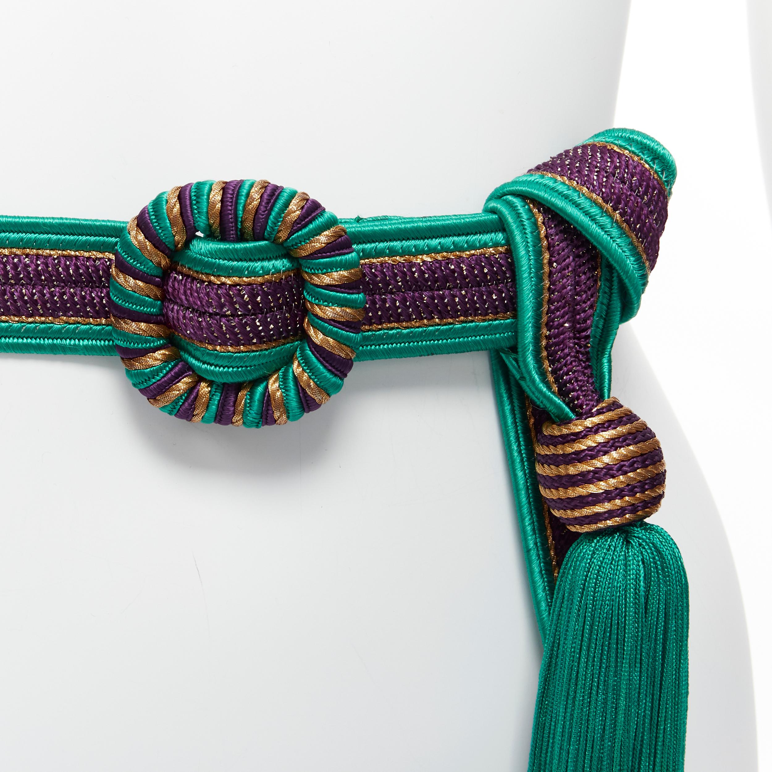 YVES SAINT LAURENT Rive Gauche 1980's purple gold tassel woven hobo waist belt For Sale 4