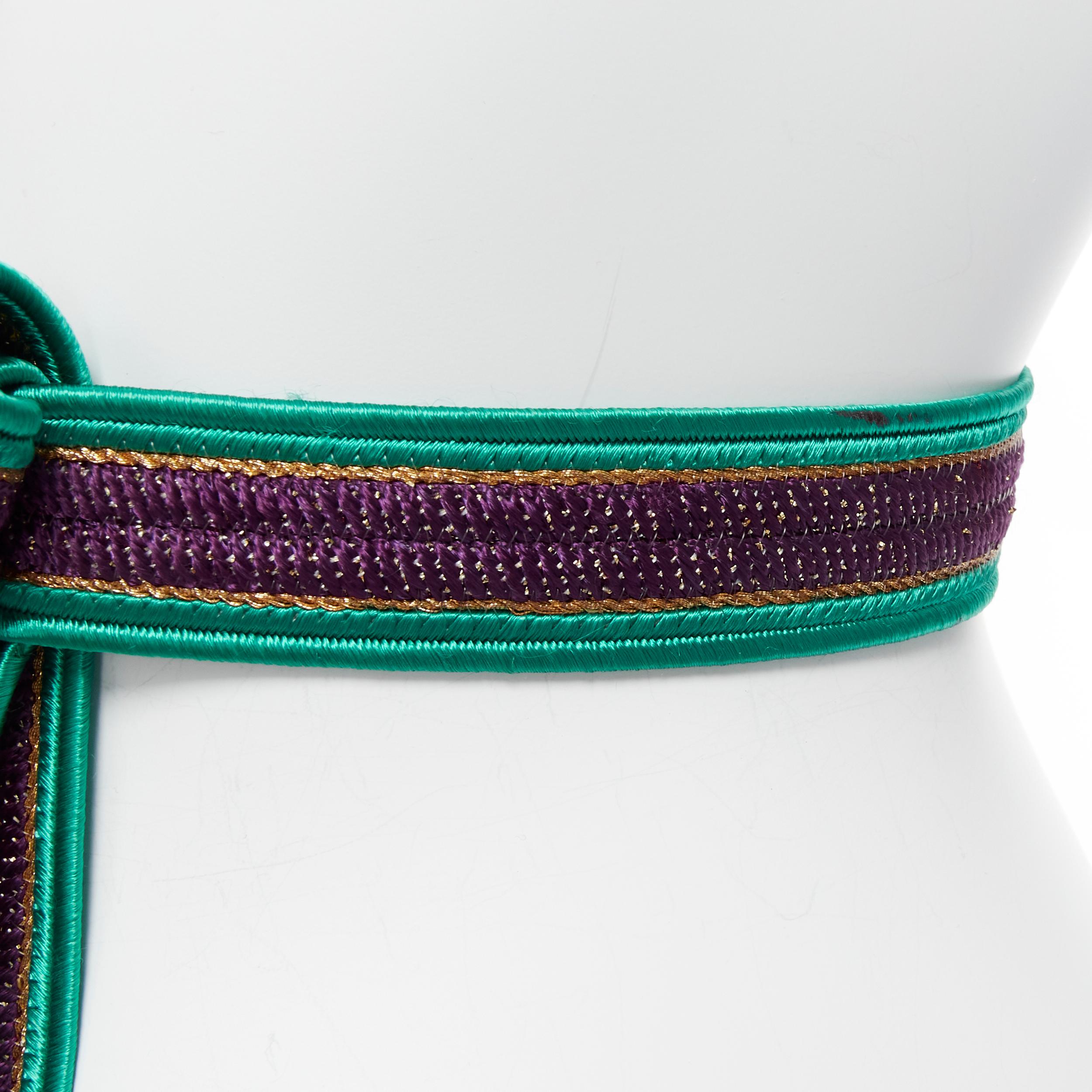 YVES SAINT LAURENT Rive Gauche 1980's purple gold tassel woven hobo waist belt For Sale 5