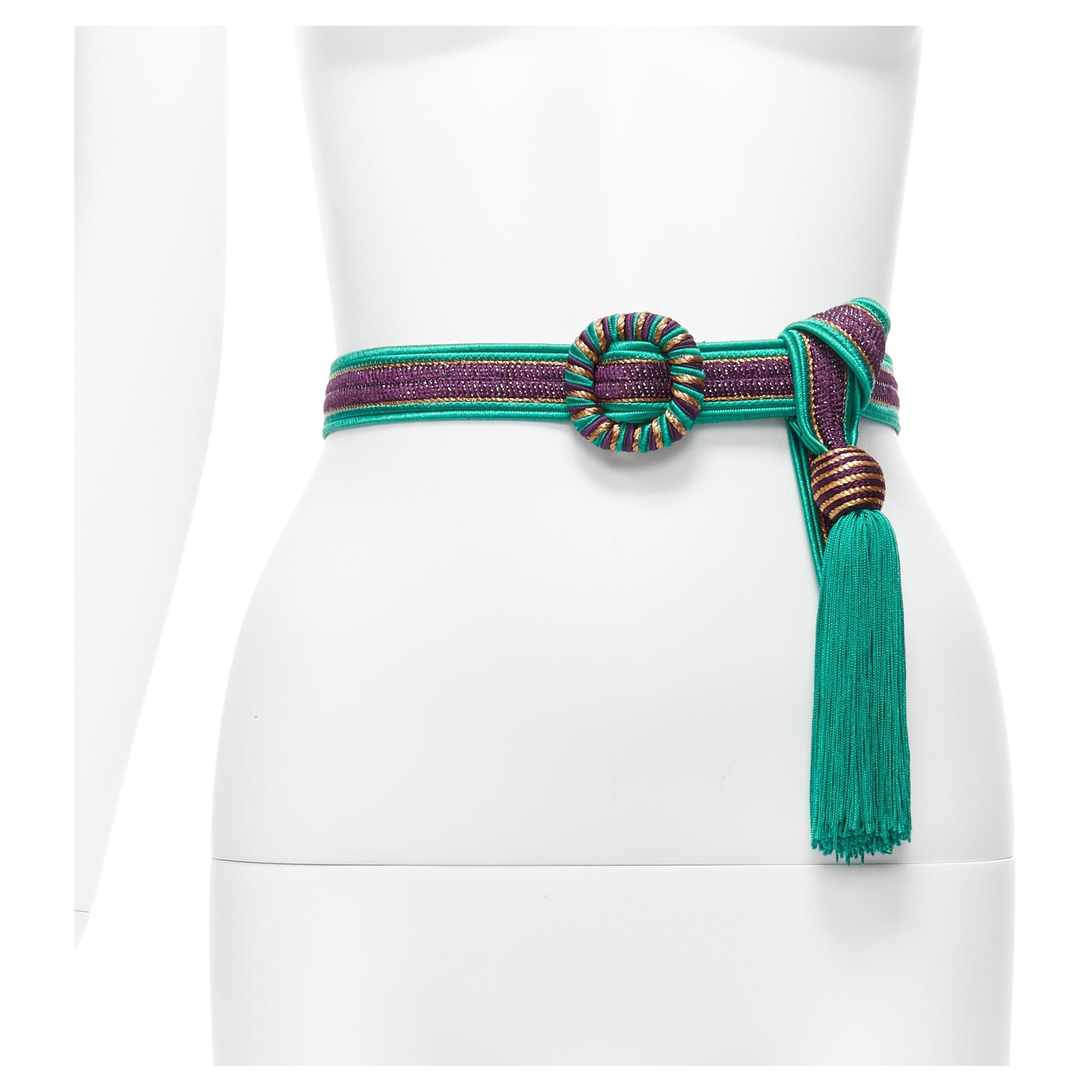 YVES SAINT LAURENT Rive Gauche 1980's purple gold tassel woven hobo waist belt For Sale