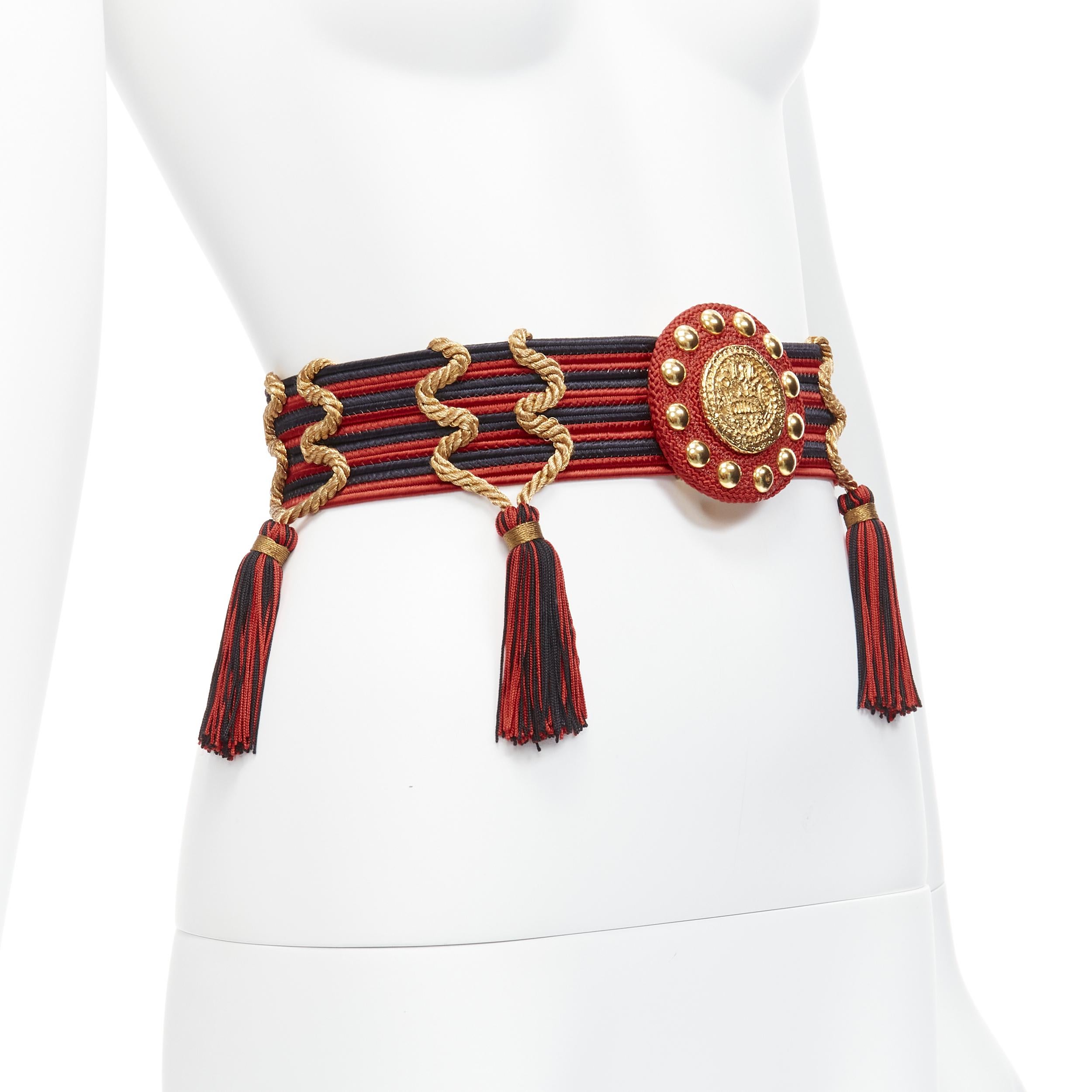 Women's YVES SAINT LAURENT Rive Gauche 1980's red  tassel logo coin boho waist belt
