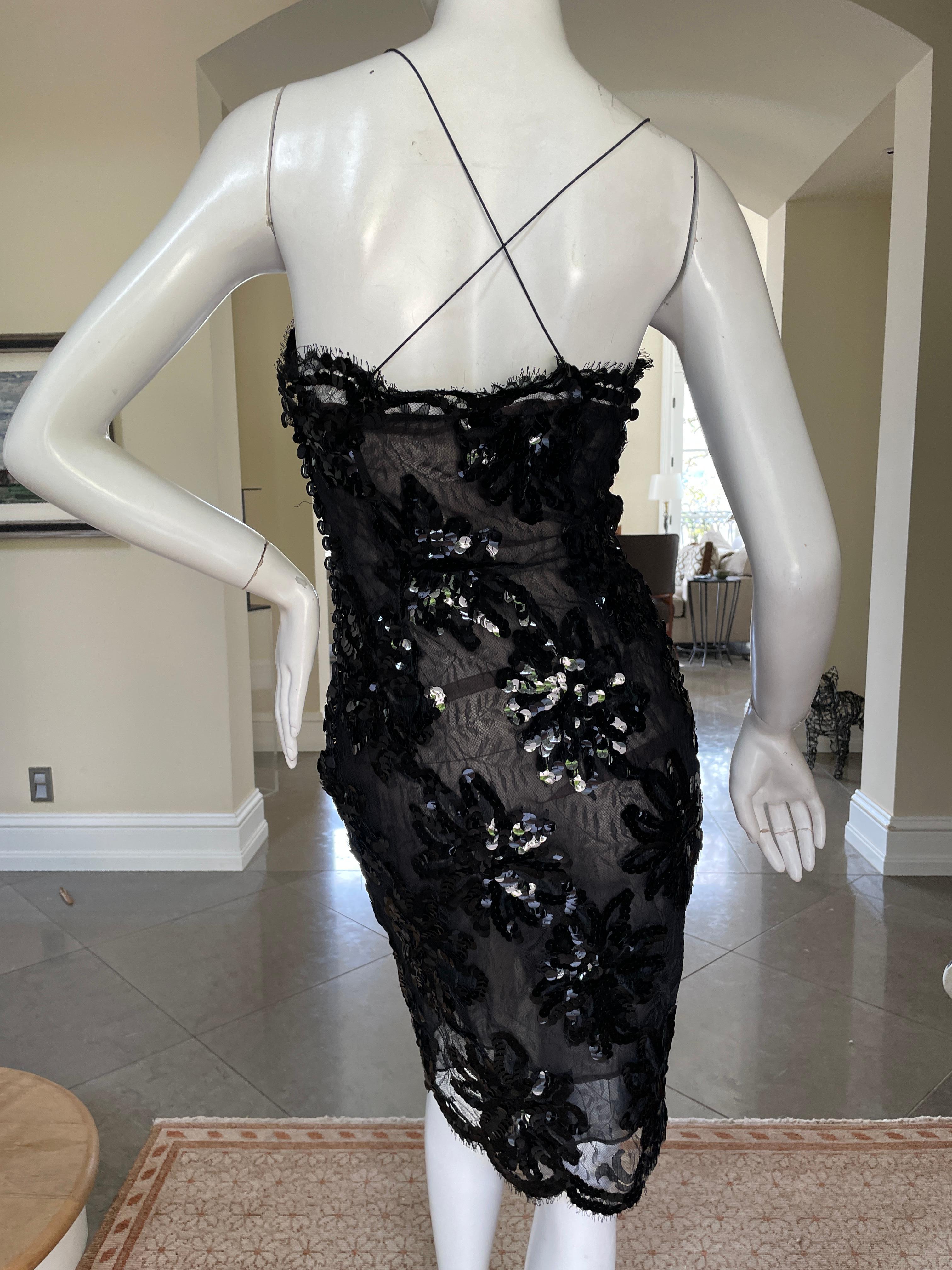  Yves Saint Laurent Rive Gauche 1980's Sheer Black Sequin Cocktail Dress  In Excellent Condition For Sale In Cloverdale, CA