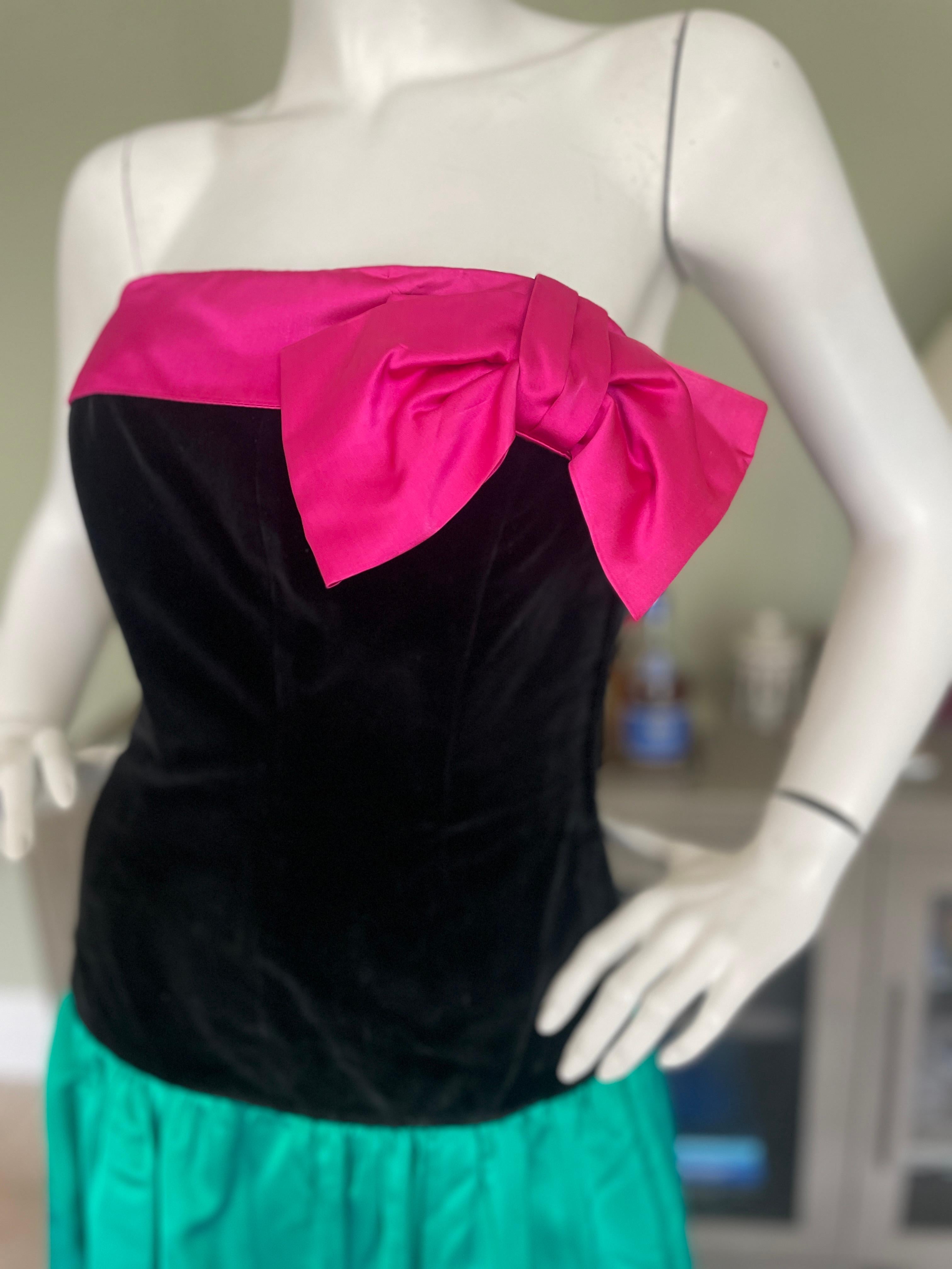 Women's Yves Saint Laurent Rive Gauche 1980's Velvet Colorblock Cocktail Dress with Bow For Sale