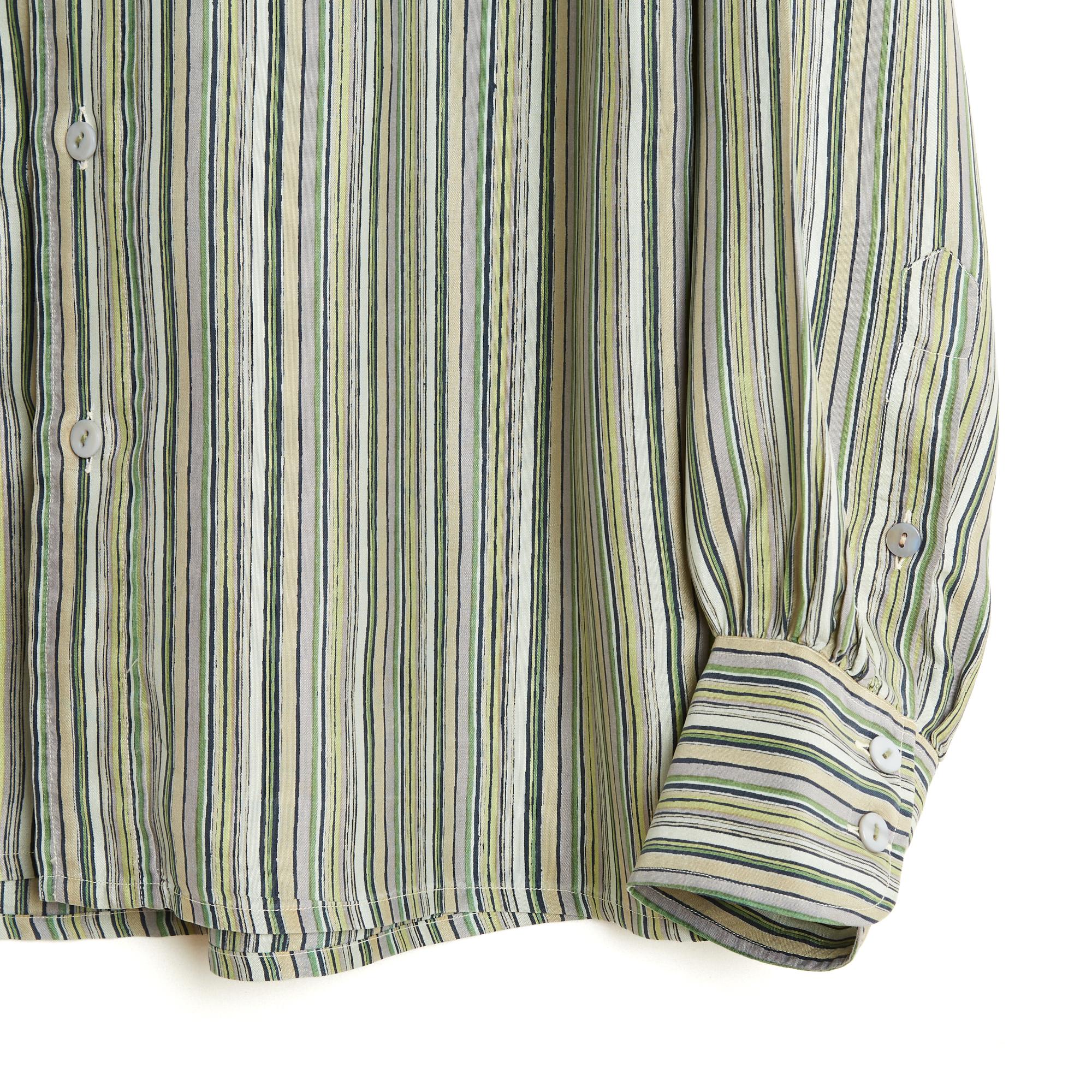 Gray Yves Saint Laurent Rive Gauche 1985s Top FR38 Green Silk Shirt Blouse UK10 US8