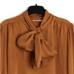 Yves Saint Laurent Rive Gauche 1985s Top FR38 Toffee Silk Ascot Blouse UK10 US8
