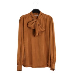 Yves Saint Laurent Rive Gauche 1985s Top FR38 Toffee Silk Ascot Blouse UK10 US8
