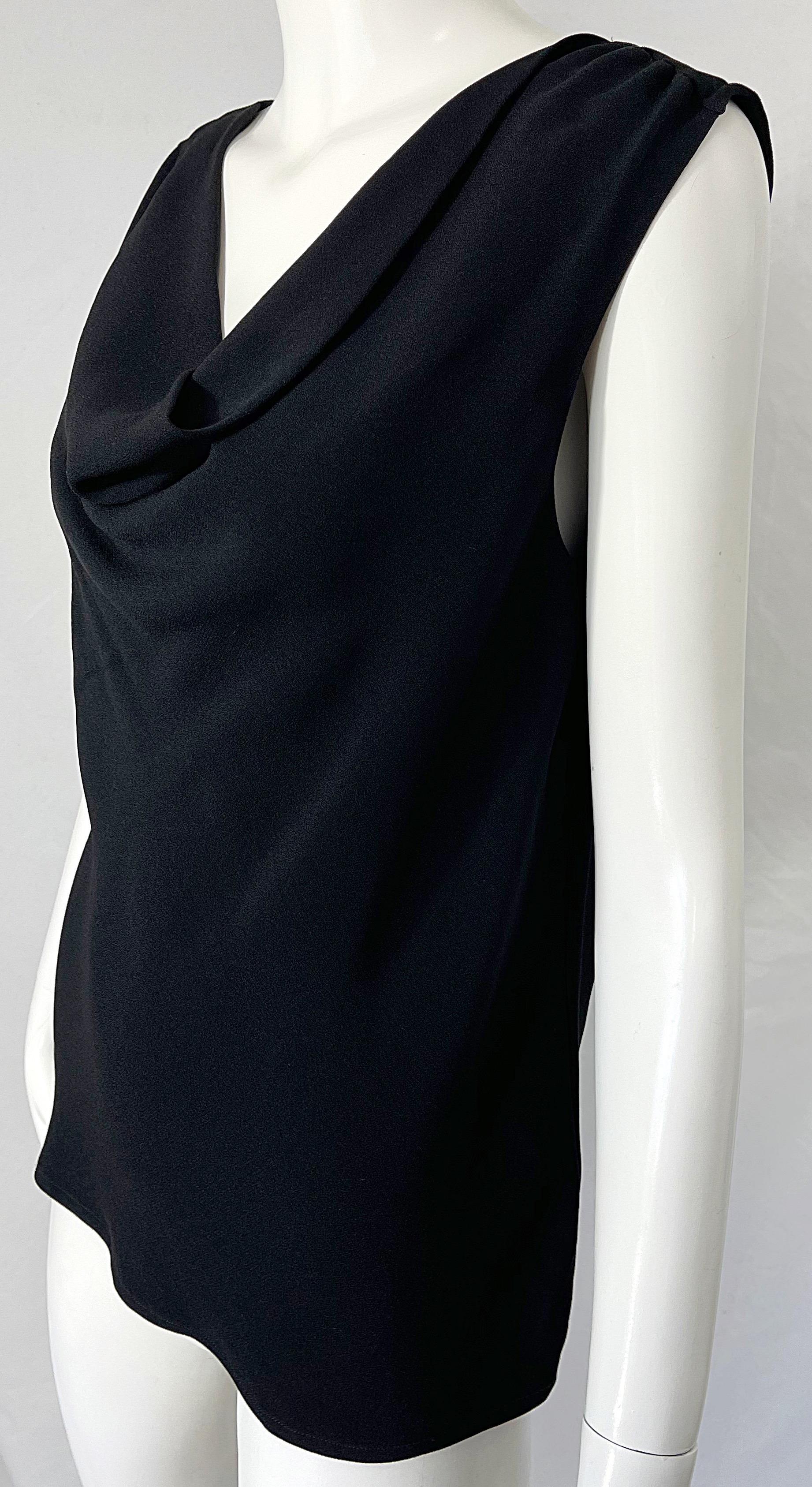 Yves Saint Laurent Rive Gauche 1990s Black Rayon Draped Vintage 90s Top Blouse For Sale 8