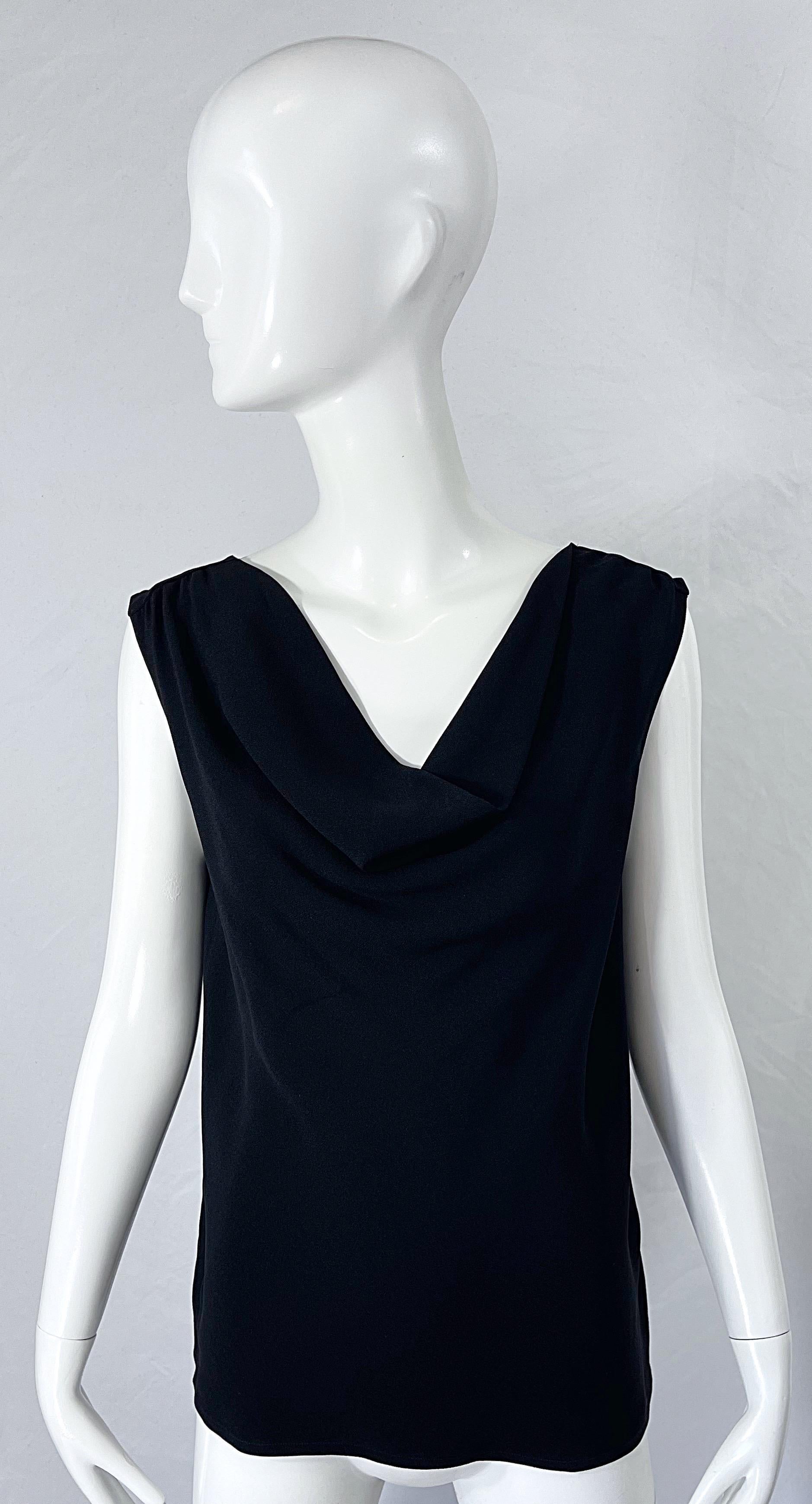 Yves Saint Laurent Rive Gauche 1990s Black Rayon Draped Vintage 90s Top Blouse For Sale 9