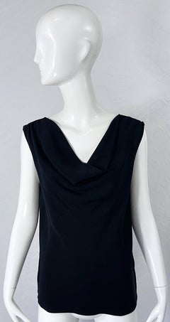 Yves Saint Laurent Rive Gauche 1990s Black Rayon Draped Vintage 90s Top Blouse