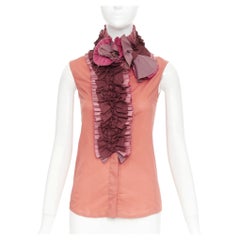 YVES SAINT LAURENT Rive Gauche 2006 coral pink ruffle collar shirt FR34 XS