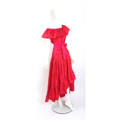 Yves Saint Laurent "rive gauche" 70s red taffeta silk maxi evening or day dress