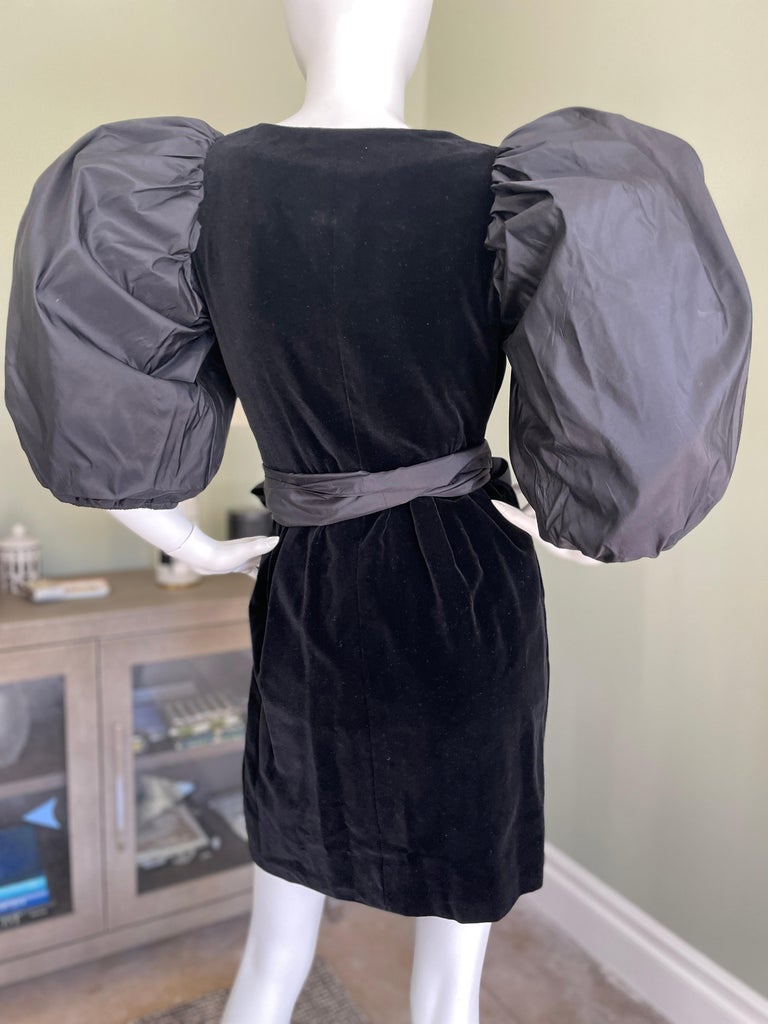 1970s Yves Saint Laurent Rive Gauche Black Velvet Dress with Ruffle Trim