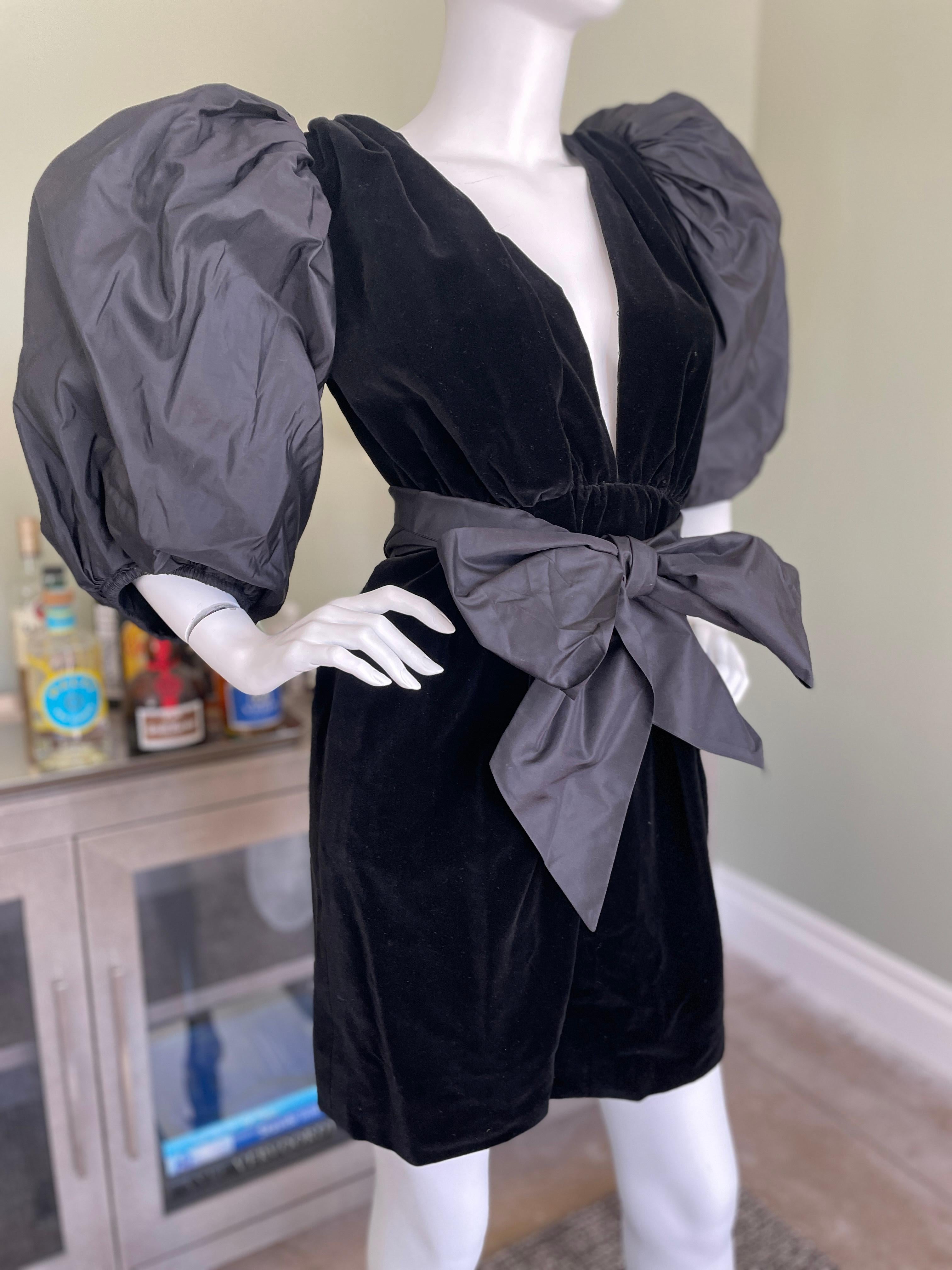Yves Saint Laurent Rive Gauche 70's Velvet Cocktail Dress with Balloon Sleeves In Excellent Condition For Sale In Cloverdale, CA