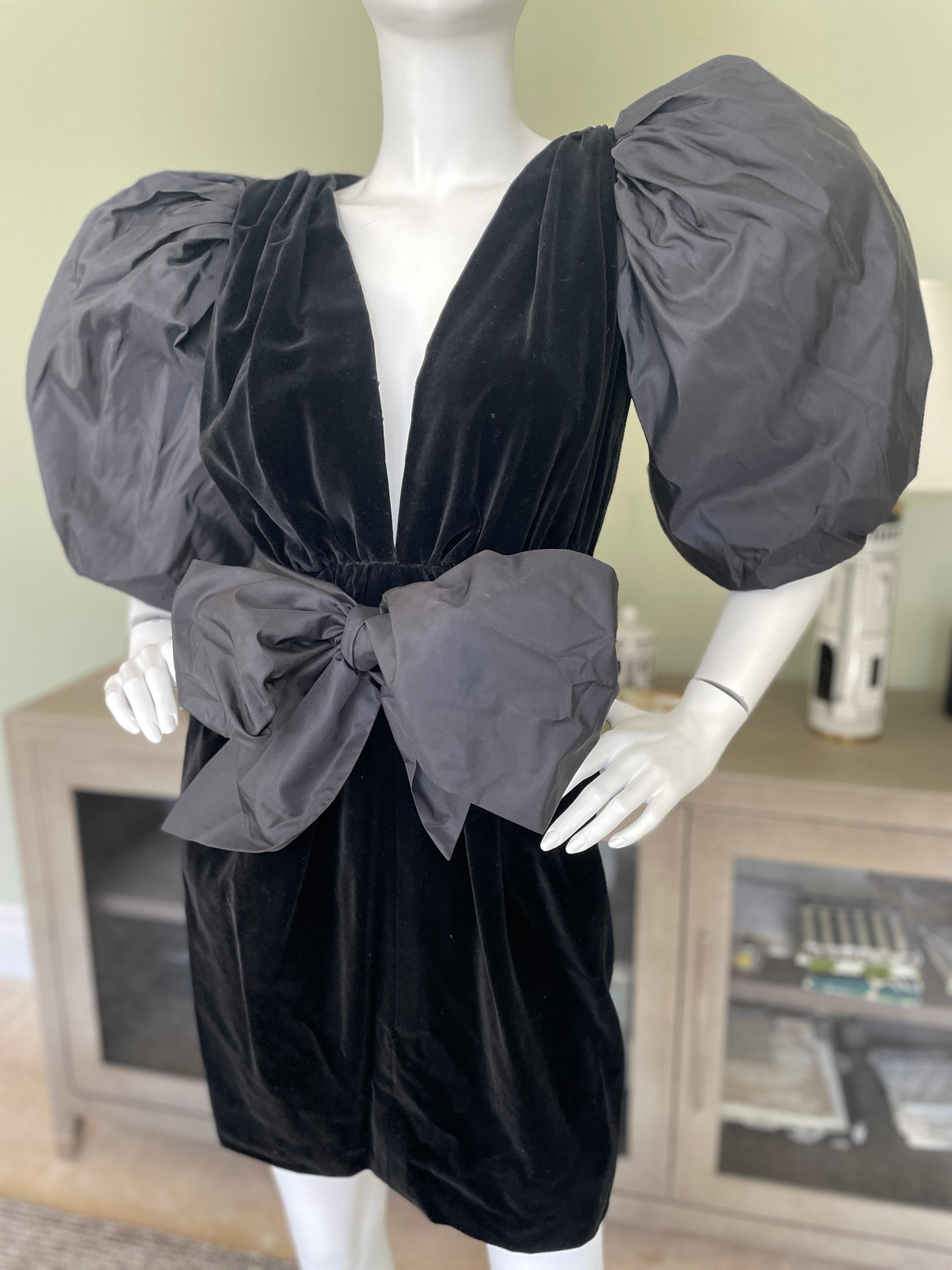 Yves Saint Laurent Rive Gauche 70's Velvet Cocktail Dress with Balloon Sleeves For Sale 1