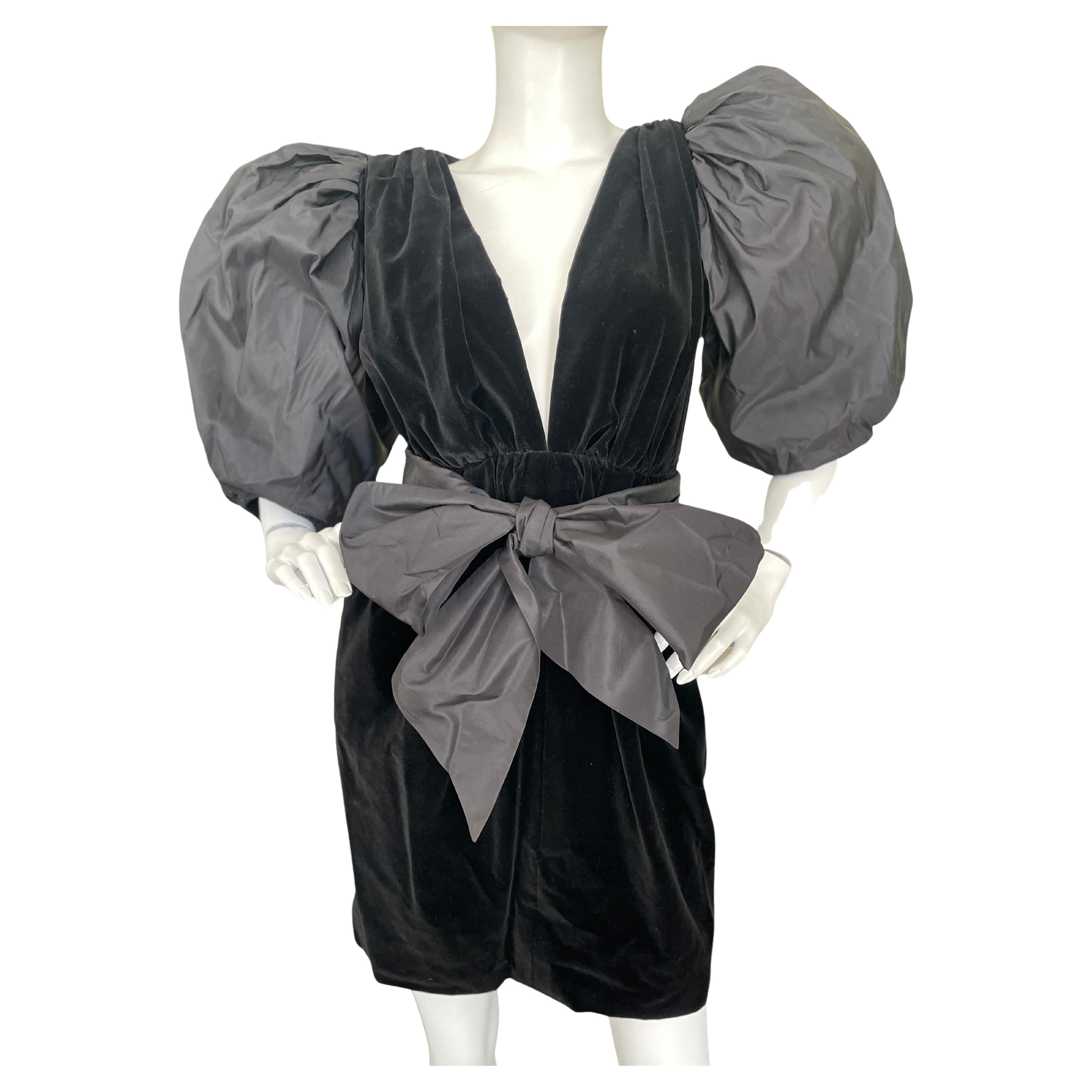 Yves Saint Laurent Rive Gauche 70's Velvet Cocktail Dress with Balloon Sleeves For Sale